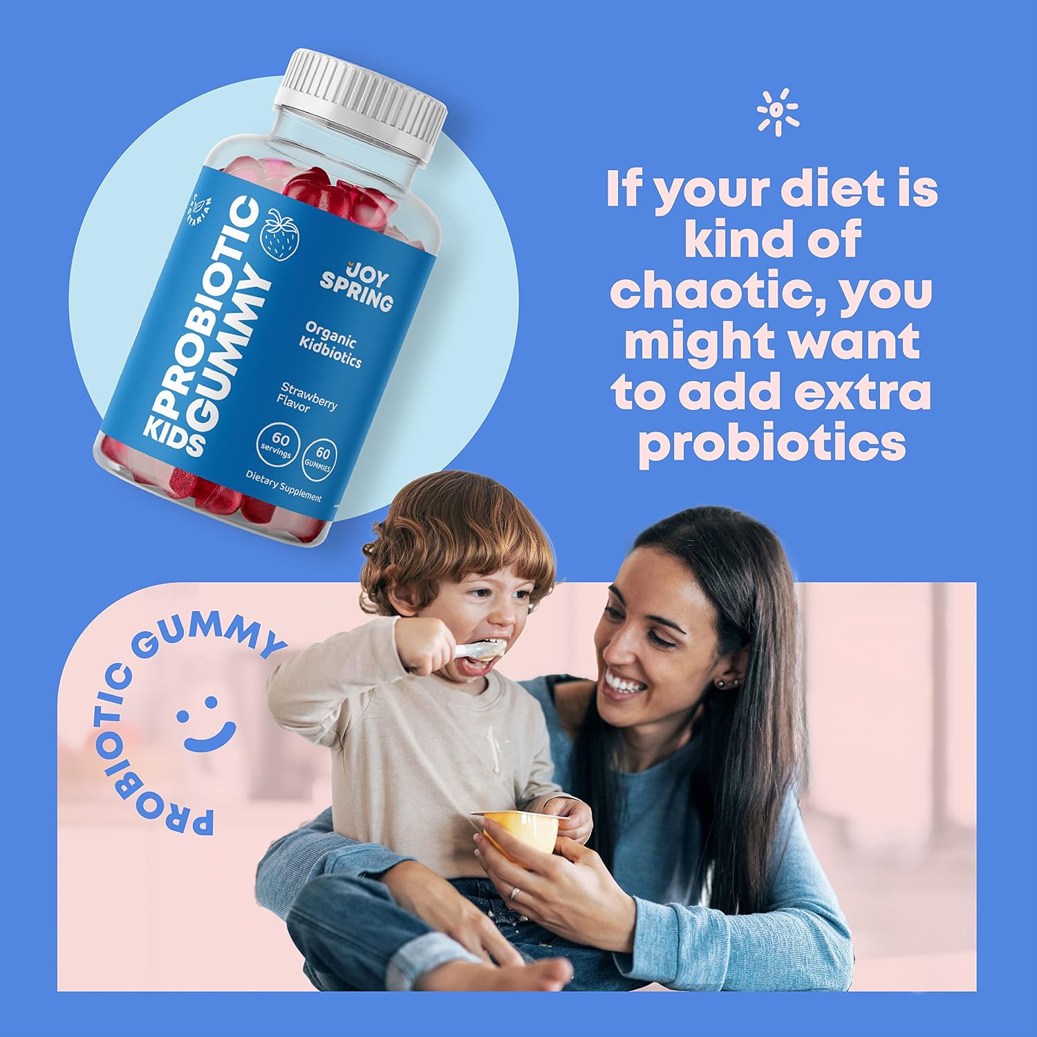 JoySpring Childrens Gummy Probiotics - Digestion & Immune Boosting Probiotic Gummies Kids Crave and Kids Focus and Attention Supplements Support Healthy Brain Function