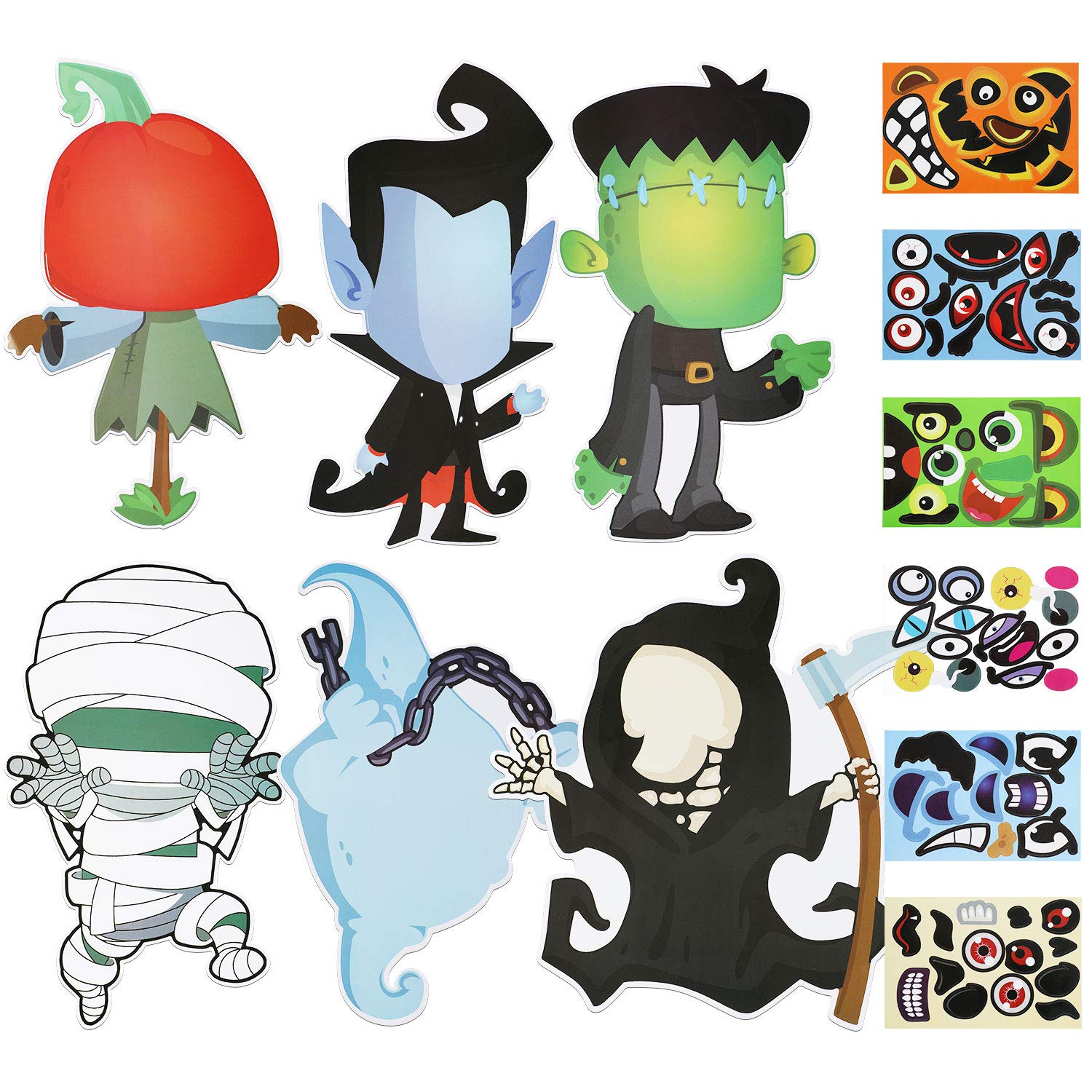 24 Pieces Make Your Own Jack-O-Lantern, Mummy, Witch, Monster Hunt Ghost, Vampire Craft Stickers for Halloween Party Favors