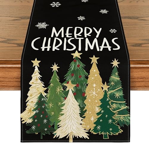 Miniatura 8 de Artoid Mode Camino de Mesa de Navidad con Árboles de Navidad y Copos de Nieve Rojos 210 GSM Feliz Navidad, Decoración de Mesa de Comedor de Cocina