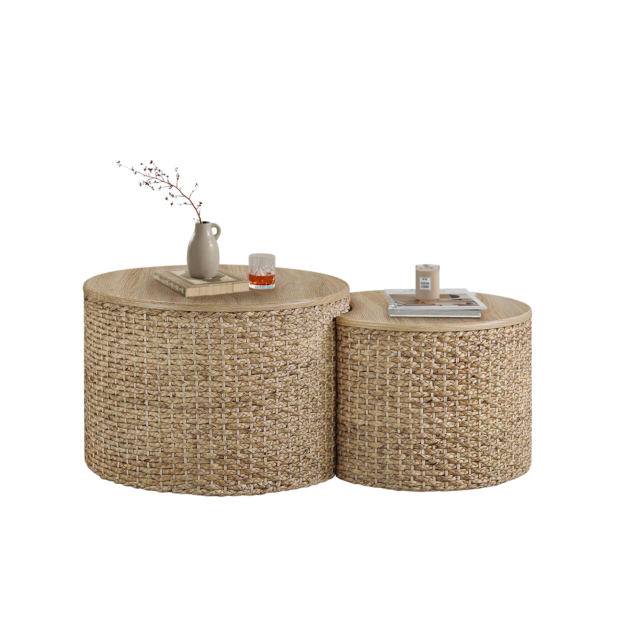 Giofanzo Nesting Coffee Table (Set of 2), Rustic Round Coffee Table ...