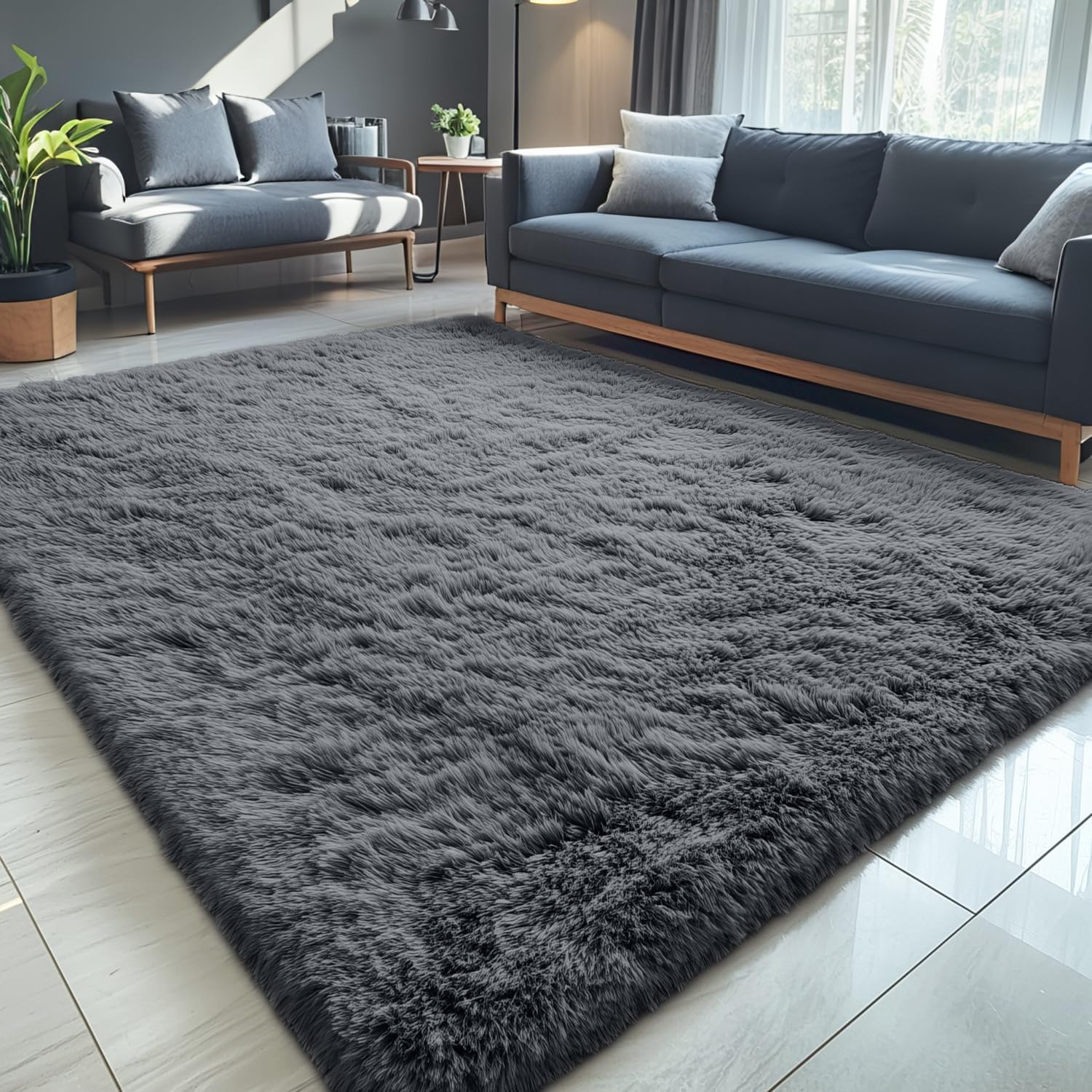 OLANLY 5x7 Machine Washable Large Area Rugs for Living Room, Bedroom, Soft Fluffy Shaggy Bedside Rug, Indoor Floor Carpet for Kids Girls and Boys, Dorms, Nursery, Home Decor Aesthetic, Grey 5x7 ft Grey