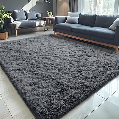 OLANLY 8x10 Machine Washable Large Area Rugs for Living Room, Bedroom, Soft Fluffy Shaggy Bedside Rug, Indoor Floor Carpet for Kids Girls and Boys, Dorms, Nursery, Home Decor Aesthetic, Grey