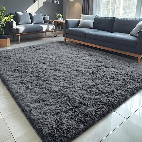 OLANLY 5x8 Machine Washable Large Area Rugs for Living Room, Bedroom, Soft Fluffy Shaggy Bedside Rug, Indoor Floor Carpet for Kids Girls and Boys, Dorms, Nursery, Home Decor Aesthetic, Grey - 5x8 ft - Grey