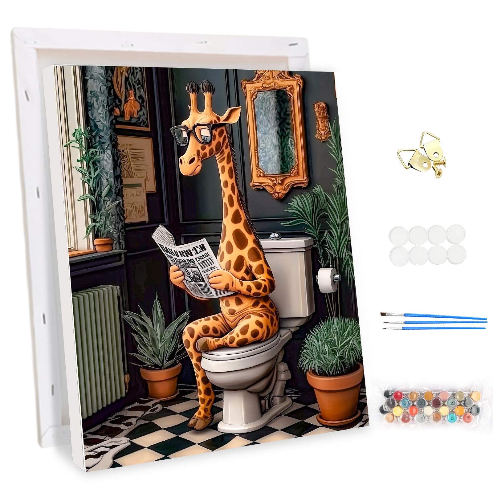MEIYUDA DIY Paint by Numbers for Adults with Frame Cute Giraffe in the Toilet, Arts and Crafts Kit for Adults Beginner Drawing Paintwork for Home Wall Decor 30x40cm