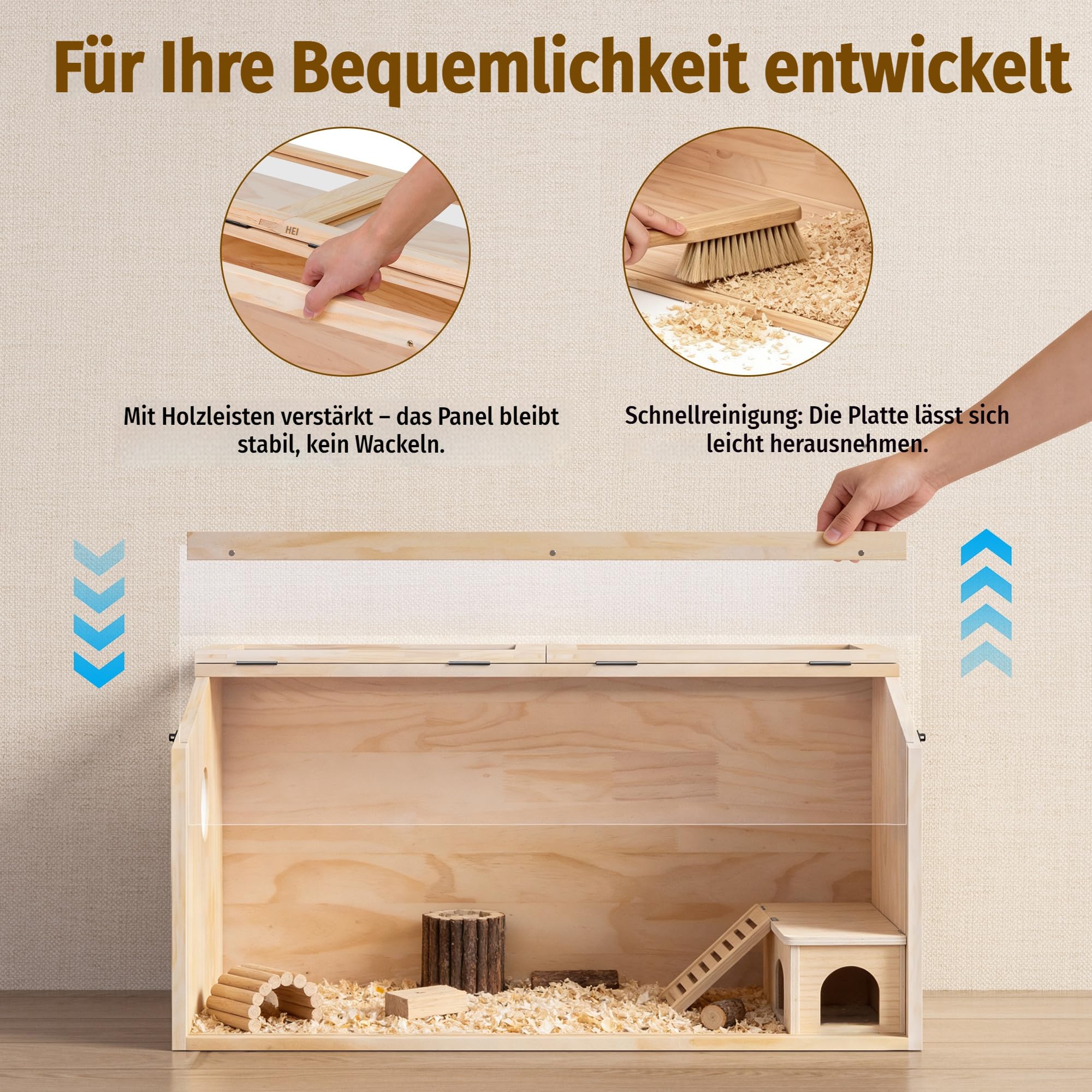 All-in-One Premium Holz-Hamsterkäfig: Meerschweinchen-Käfig & Haus, Ratten-/Degu-/Kleintierkäfig, wetterfestes Außengehege, Fledermauskasten & transportabler Holz-Hamsterhaus
