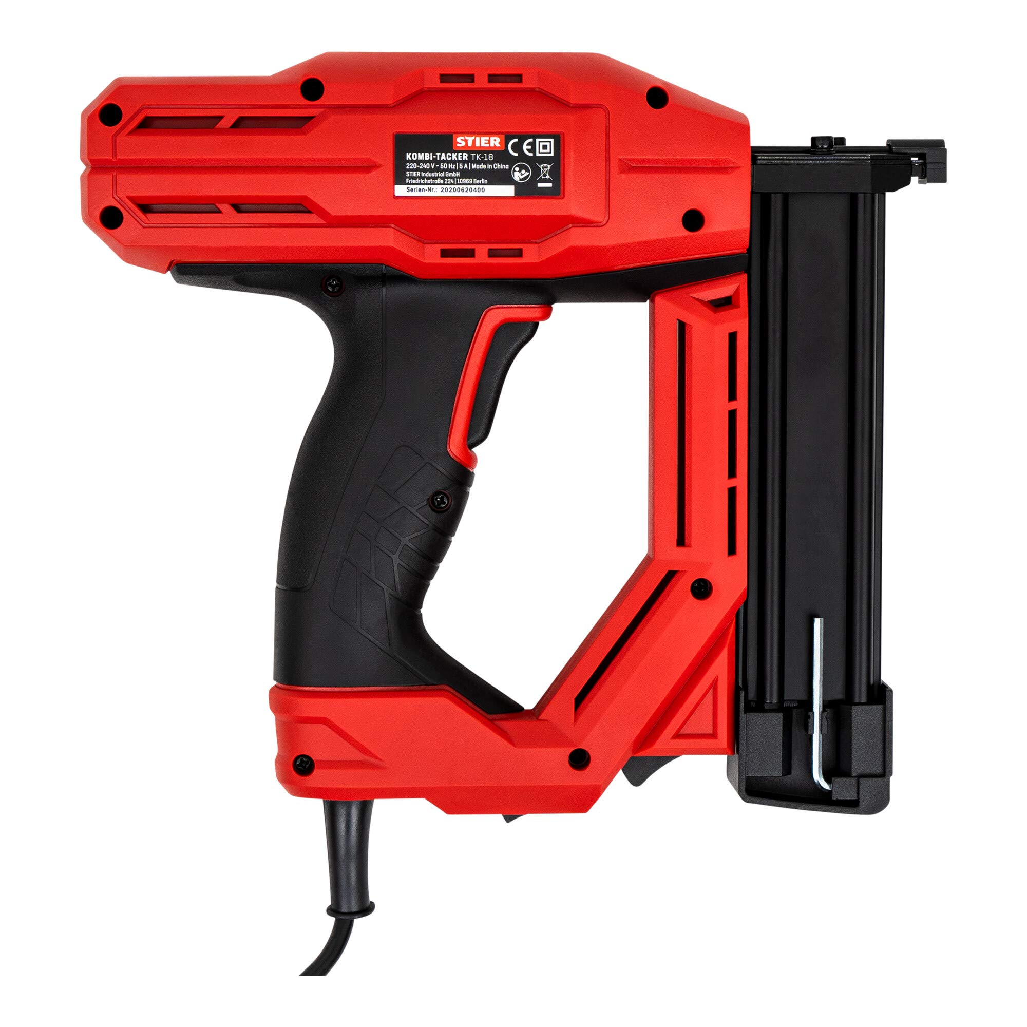 STIER Elektro-Kombi-Tacker TK-18 230 V mit 400 Nägeln und Klammern, Nagler, Nagelschussgerät, Klammergerät, Klammermaschine, für nahezu alle Holzarten geeignet