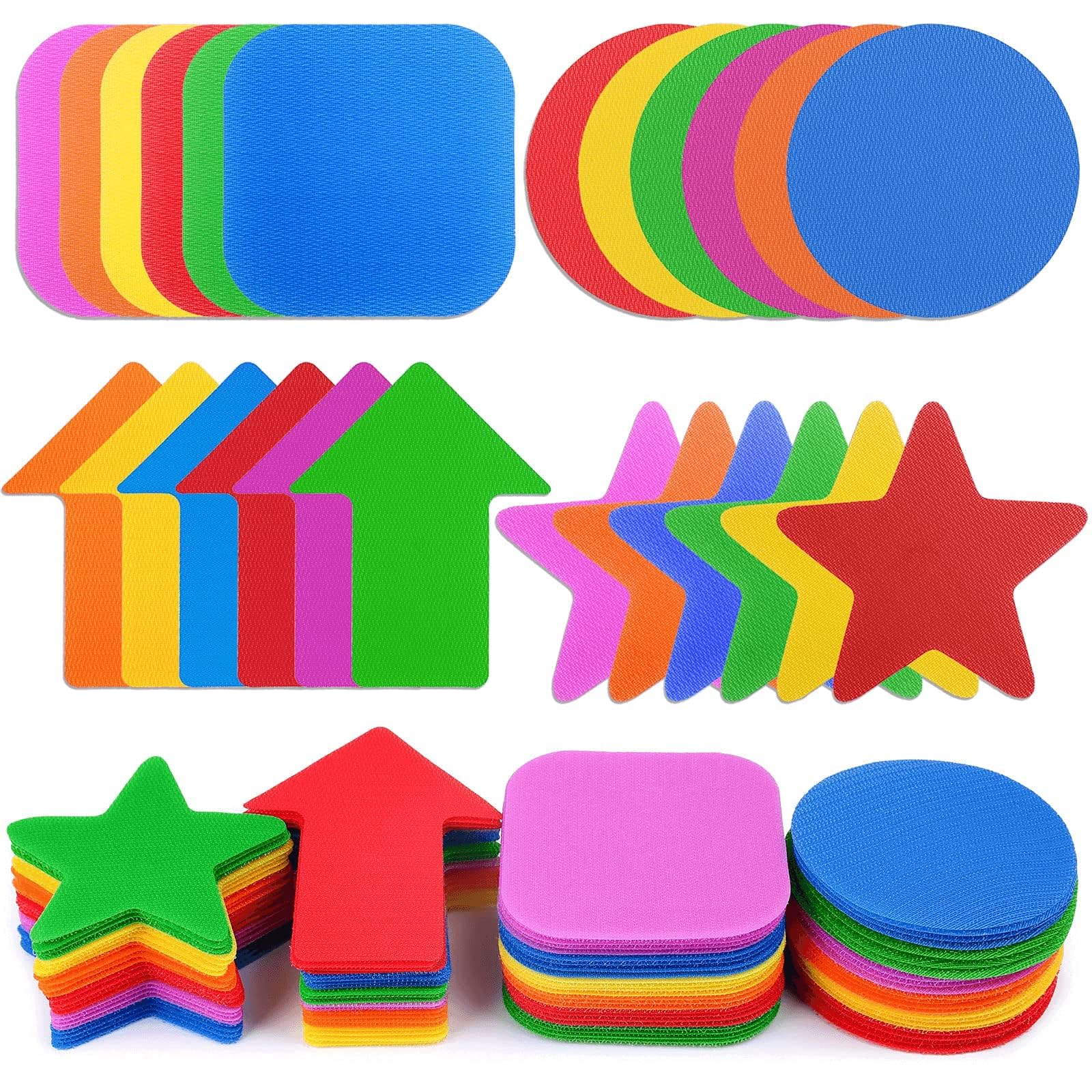 NALACAL Multi-Color Carpet Markers, Group Activity Floor Carpet Dots for Classroom Preschool Kindergarten, 24Pcs Spot Markers Carpet Circles Nylon Floor Dots with Styles of Star, Arrow, Circle, Square