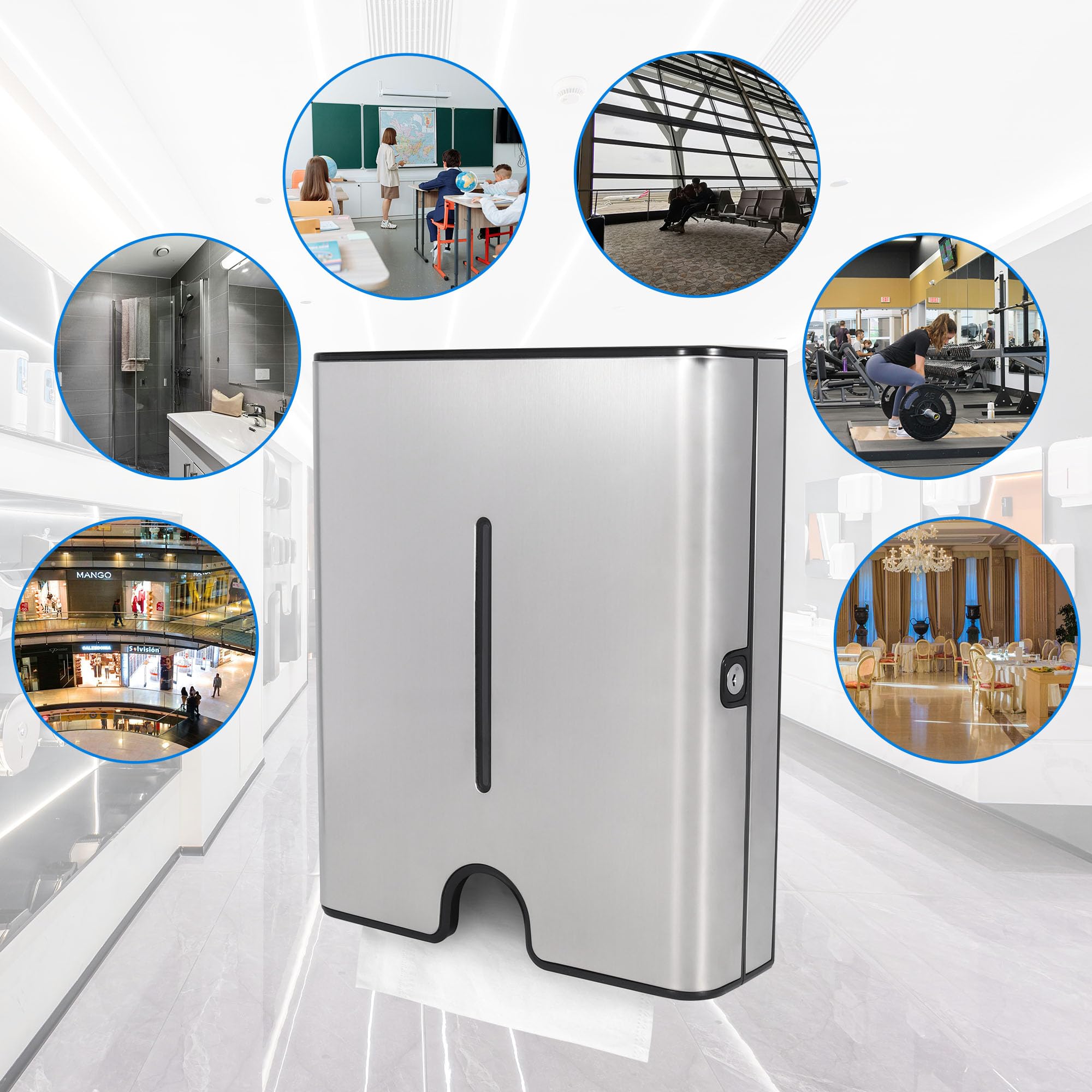 Goetland Commerciale Dispenser Carta Asciugamani da Parete con Serratura Capacità 300 Interfold Piega a V Acciaio Inossidabile ABS Apertura Laterale per Bagni Pubblici e Locali Commerciali