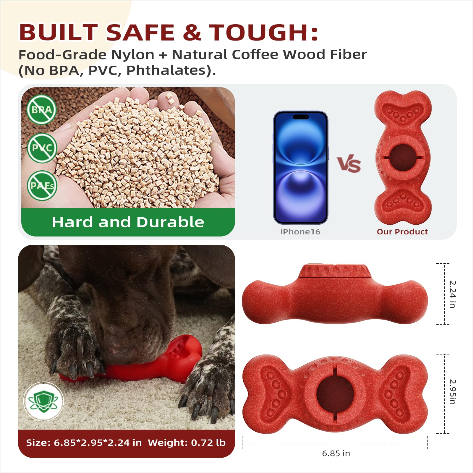 Freeze Bone - Juguete interactivo para perros, dispensador de golosinas para masticadores grandes y agresivos, alimentador de rompecabezas de enriquecimiento para estimulación mental, reduce