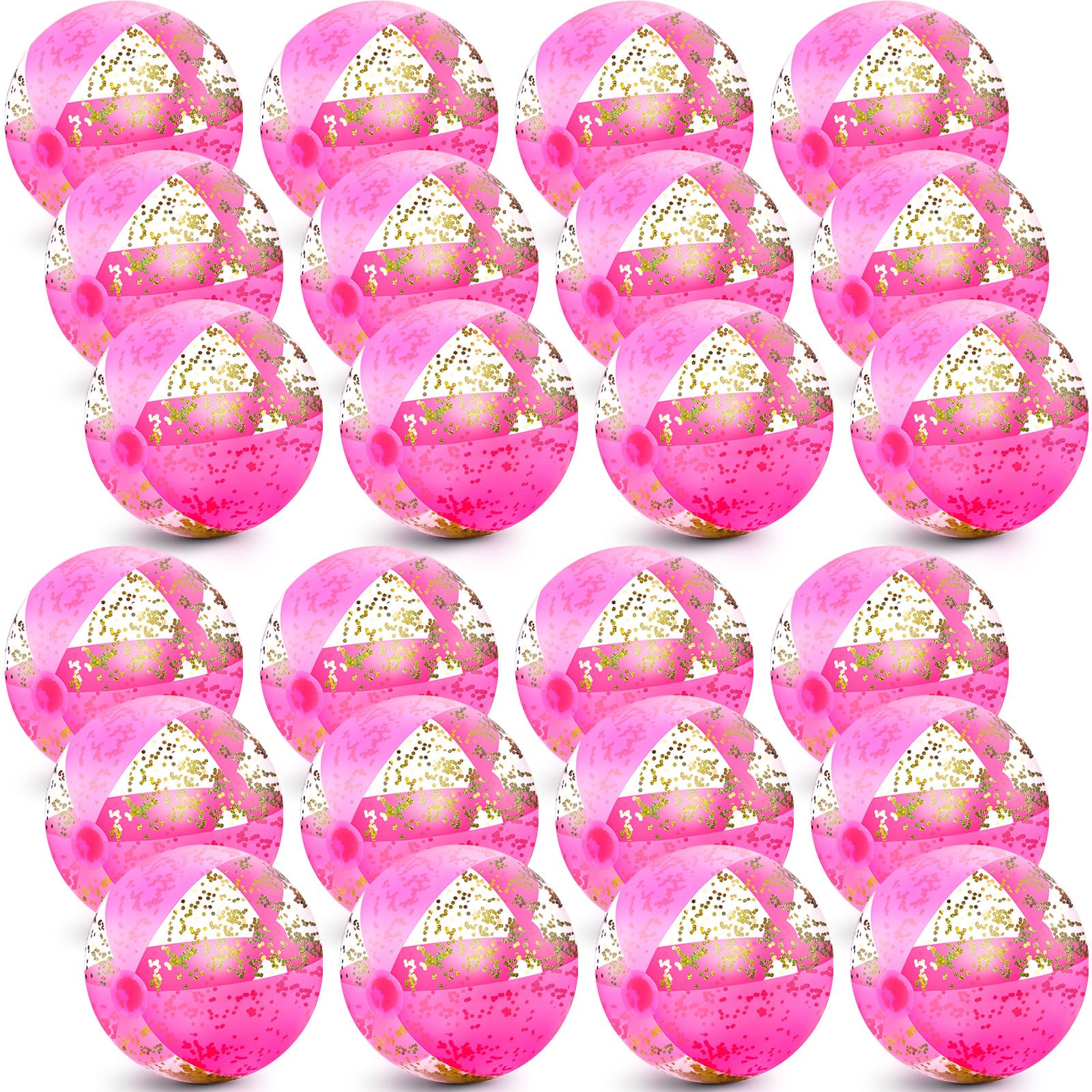 Shappy 24 Pcs Inflatable Glitter Beach Ball Confetti Pink Beach Balls Pool Balls Beach Sand Balls Beach Water Play Toy for Summer Hawaii Luau Adult Boys Girls Party Favors Supplies (12 Inches)