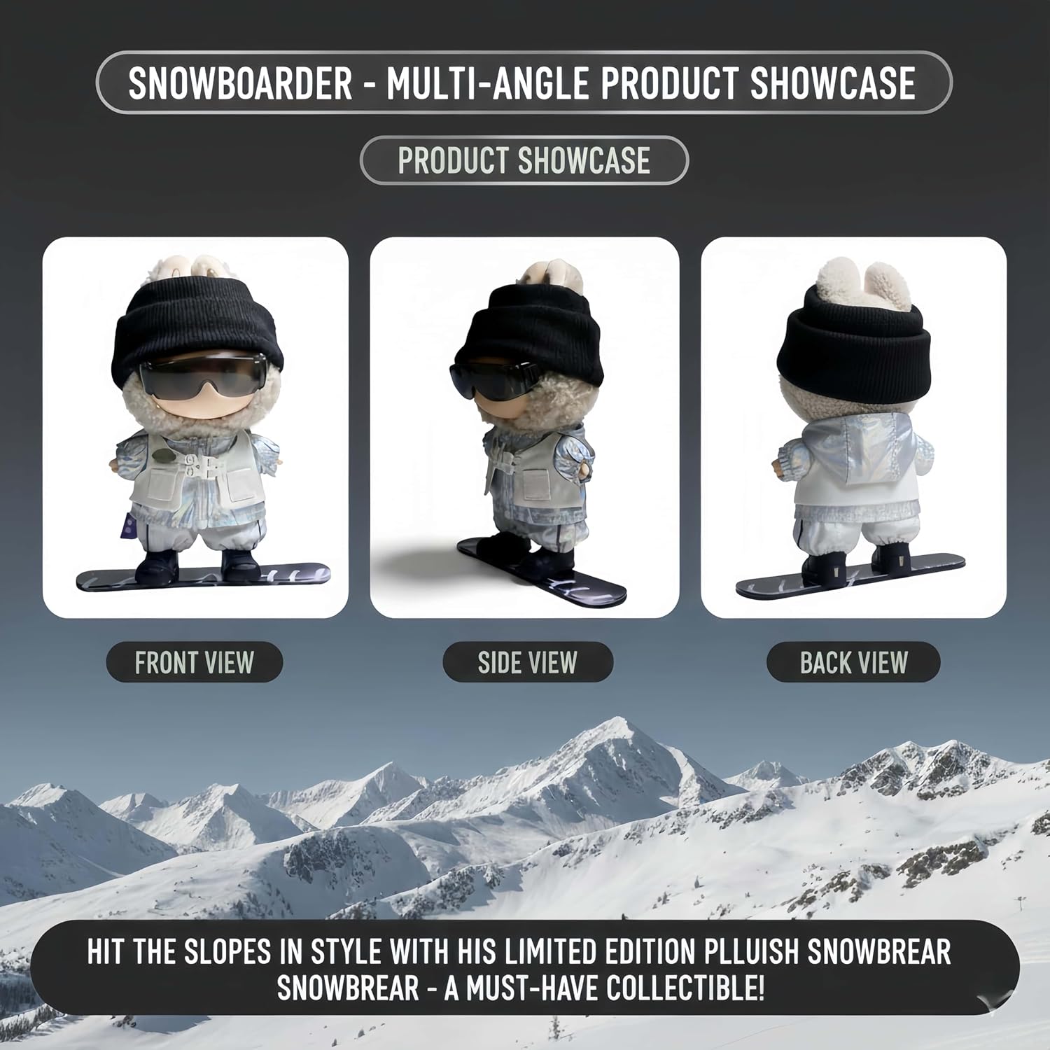 17cm Ski Outfit Set Compatible with Labubu 5PCS Winter Clothes Hat Glasses Top Pants Snowboard Cute Detachable Gift (Black)