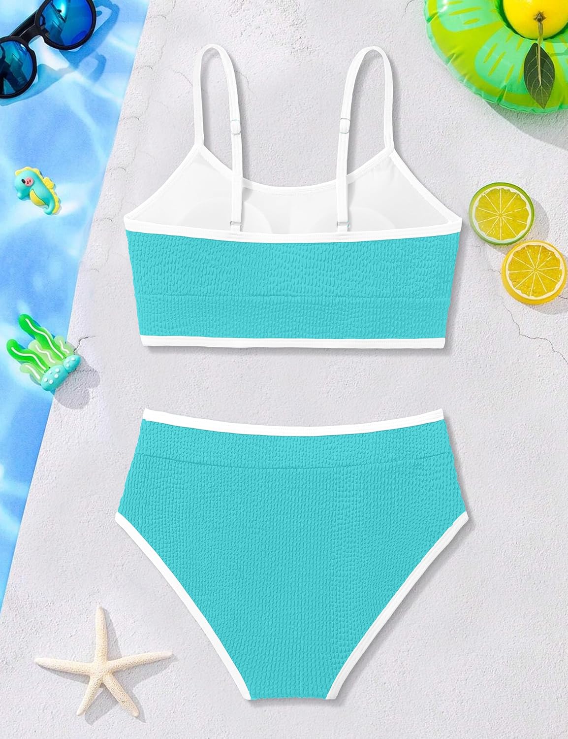 Girls Swimsuit Two Piece Scoop Neck Solid Color Bikini Set Adjustable Strap High Waist Bathing Suit for Girls 9-16Y - Image 5