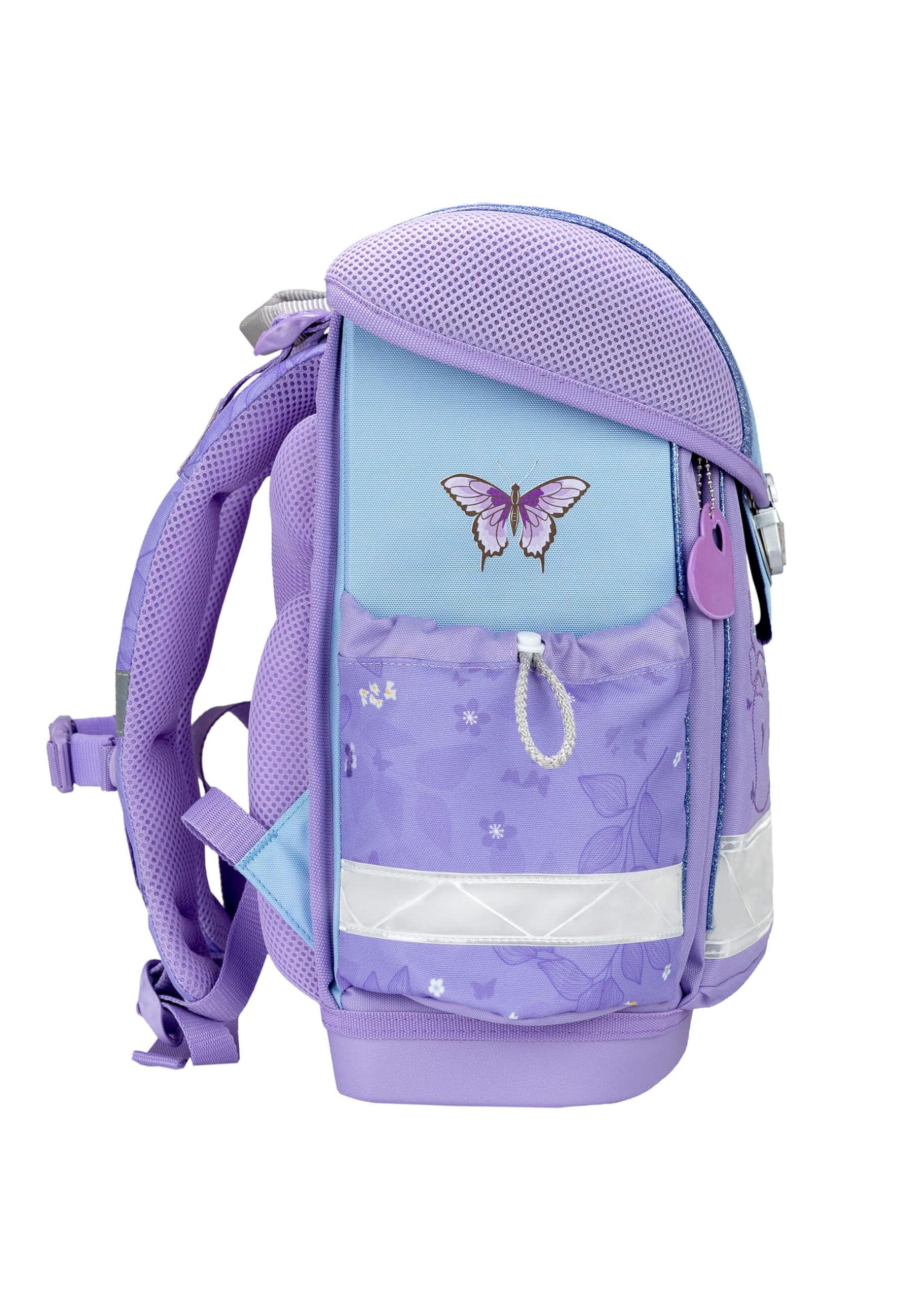 Belmil Classy Schulranzen Set 5 teilig mit extra Schlüsselanhänger (Purple Blue Butterfly)