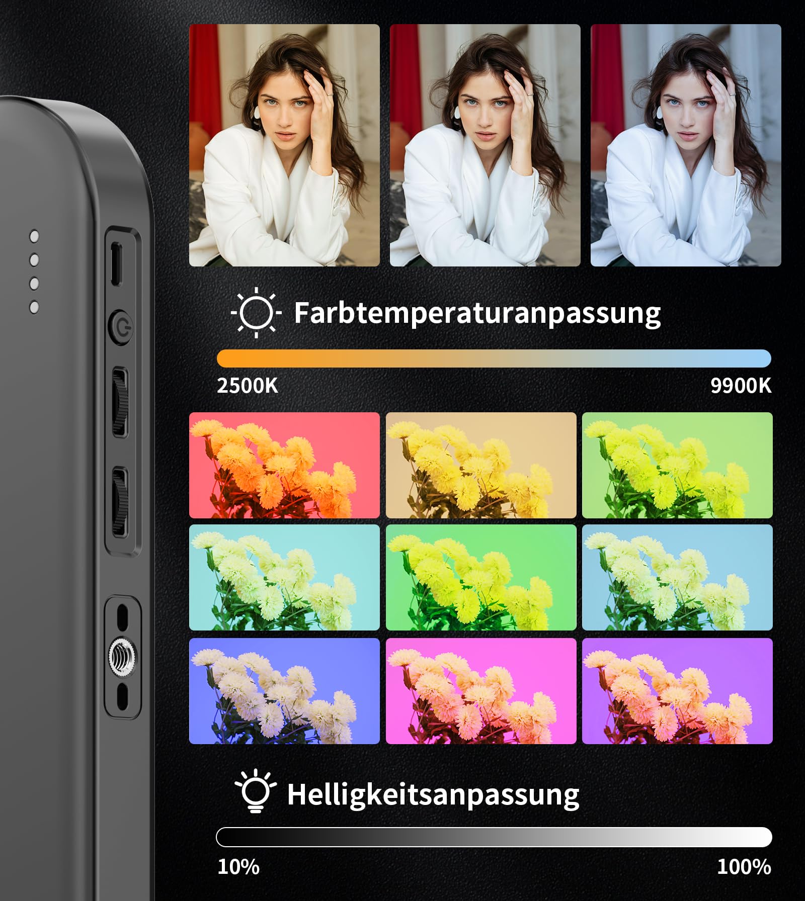 TONEOF Wiederaufladbares Selfie Licht, magnetische RGB mit Mini‑Stativ