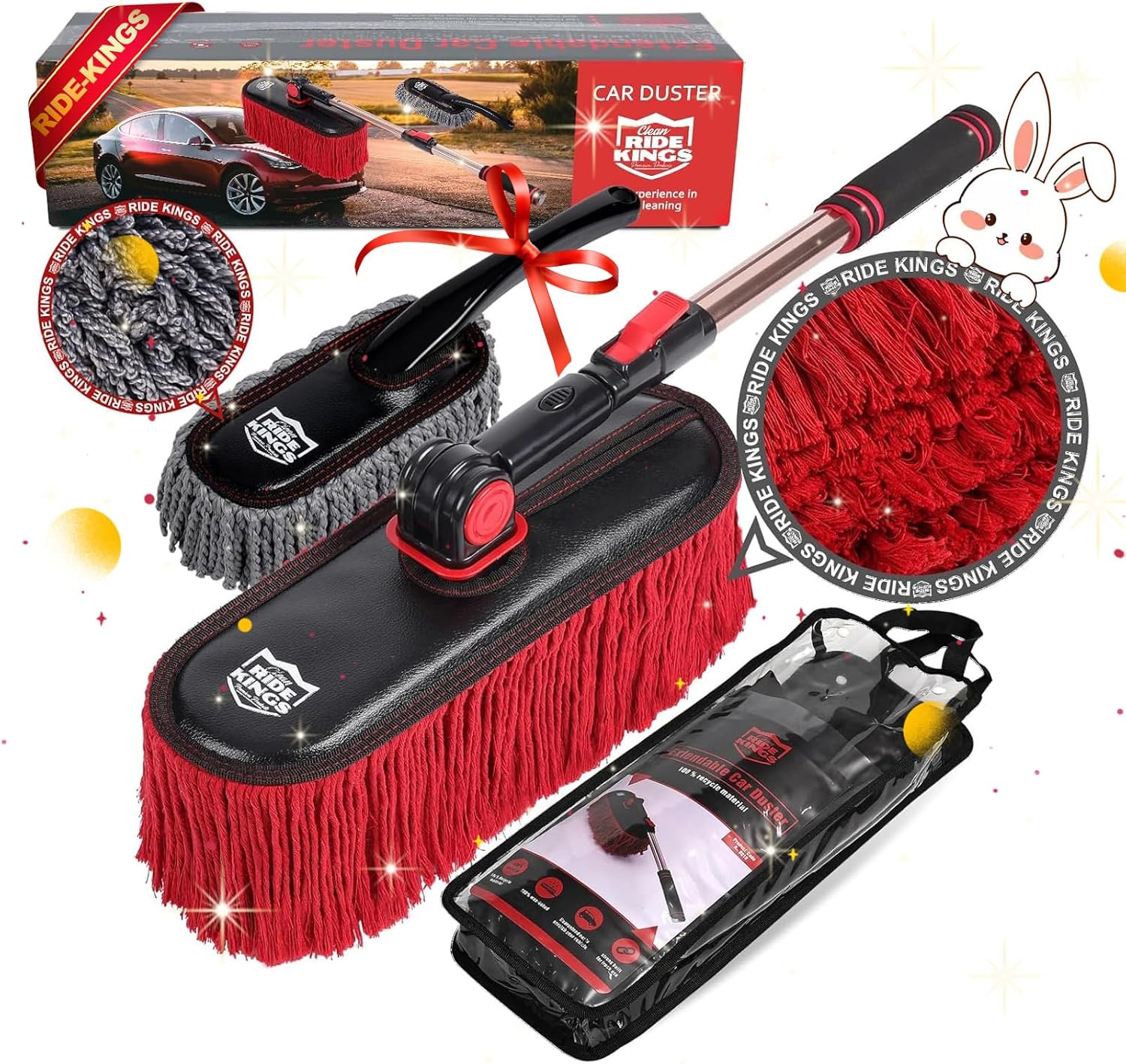 Car Cleaning Supplies?Car Duster Exterior Scratch Free,with Wax Cotton Hair? Dust Brush with Extendable Telescoping Handle to Remove Dust Pollen,Duster for RV,Truck,and Motorcycle