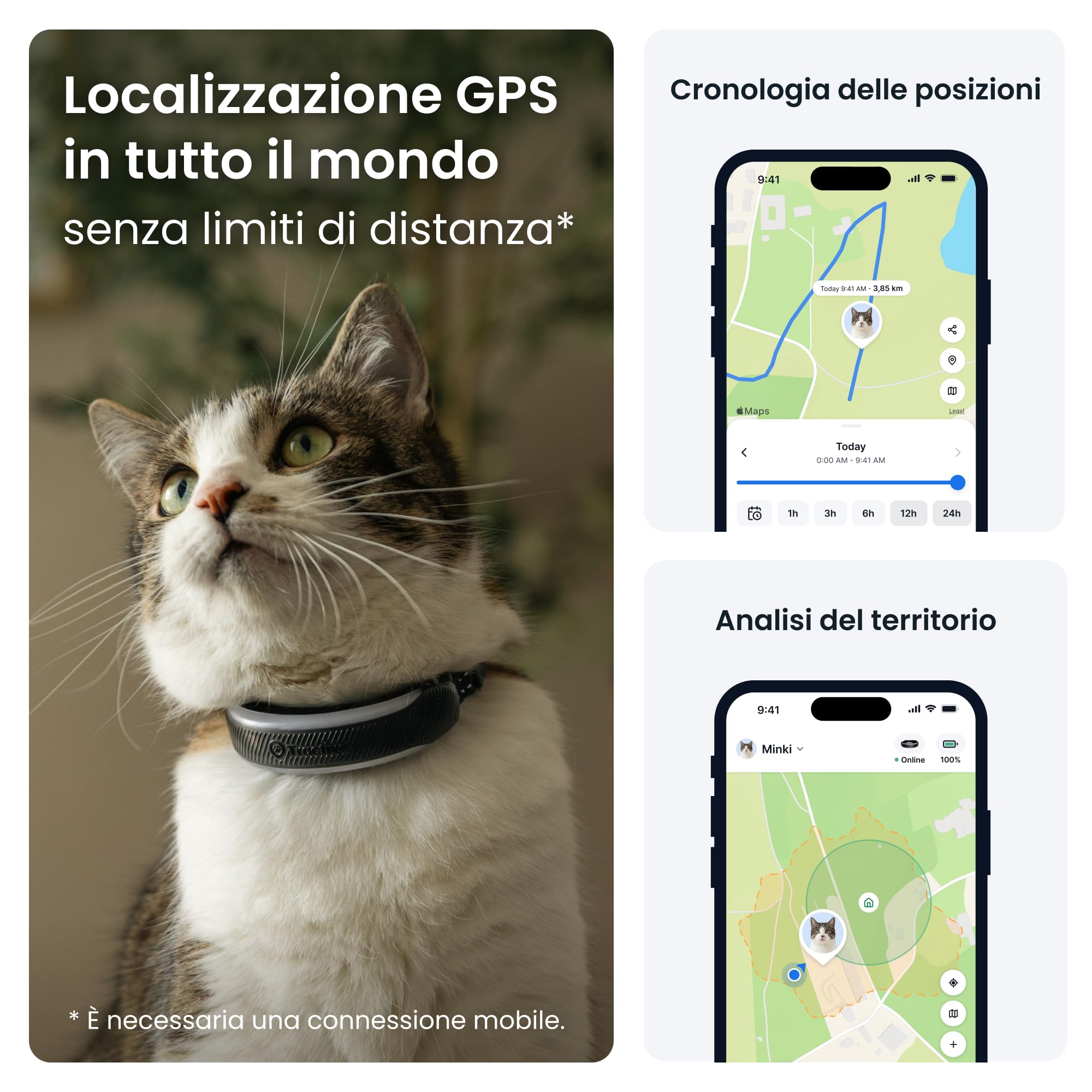 Tractive GPS Gatti Mini | Edizione 2026 | Miglior GPS Gatto | Localizzazione in Tempo Reale | Avvisi di Salute e Monitoraggio dei Parametri Vitali | Sgancio di Sicurezza | Collare Integrato (Nero)