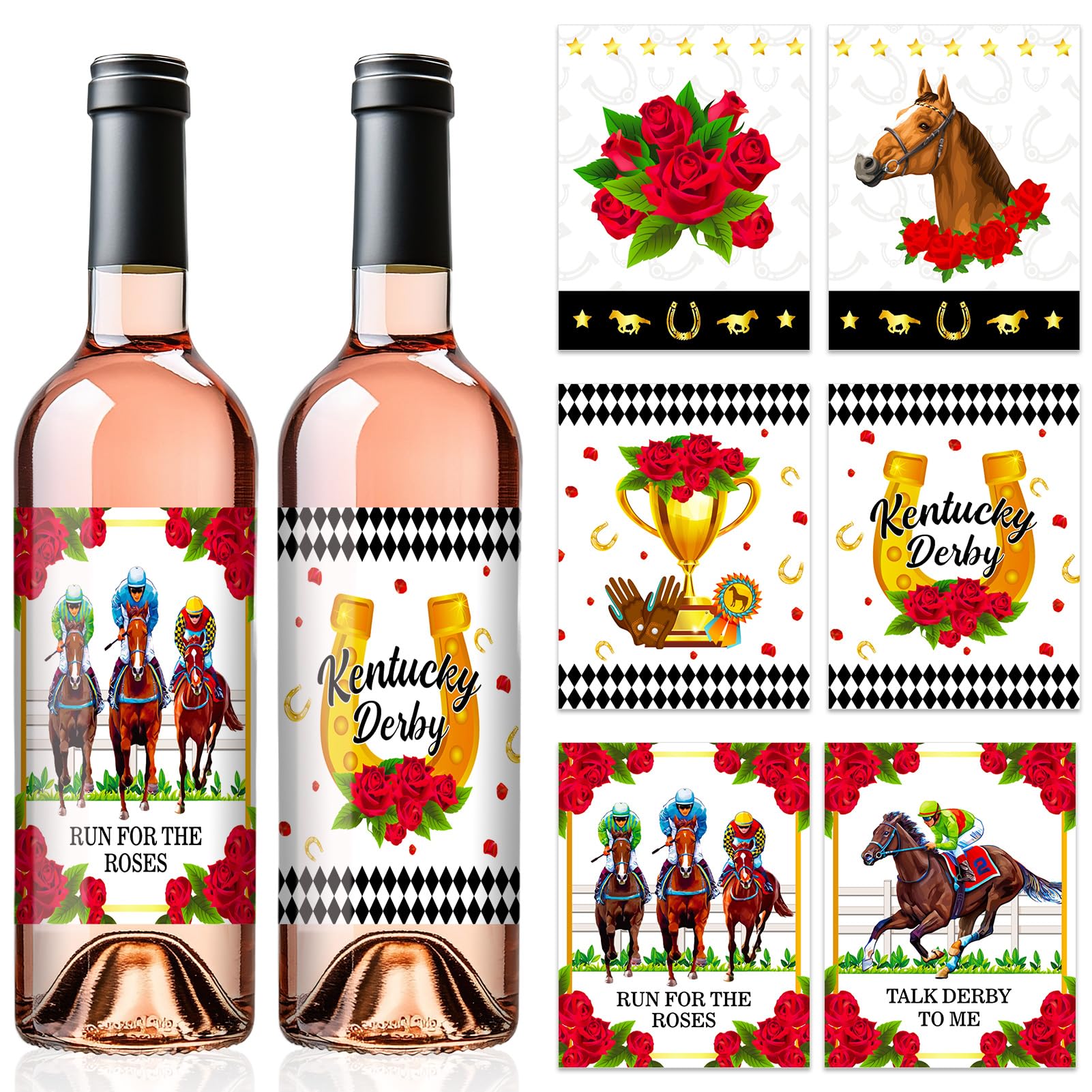 HOWAF 12pcs Kentucky Horse Derby Wine Bottle Label Stickers, Race Party Decorations Horse Racing Water Bottle Waterproof Labels for Run for the rose Party Decorations