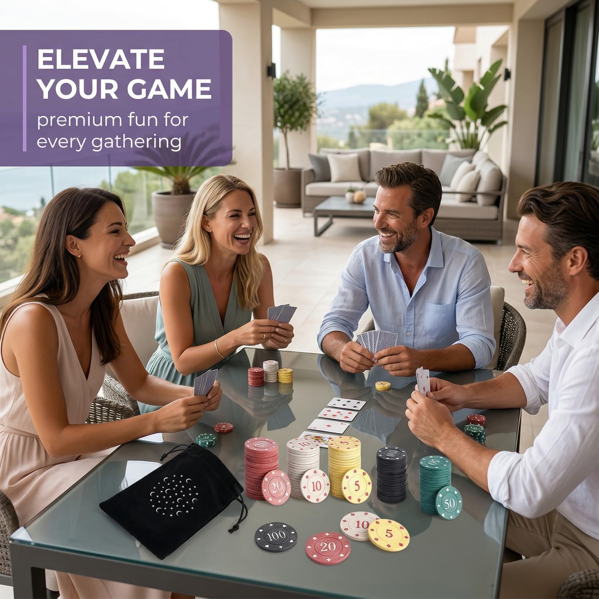 Set di 100 Fish Poker con Valori Nominali Set da Casinò per Poker Blackjack Giochi di Carte con Sacchetto in Velluto