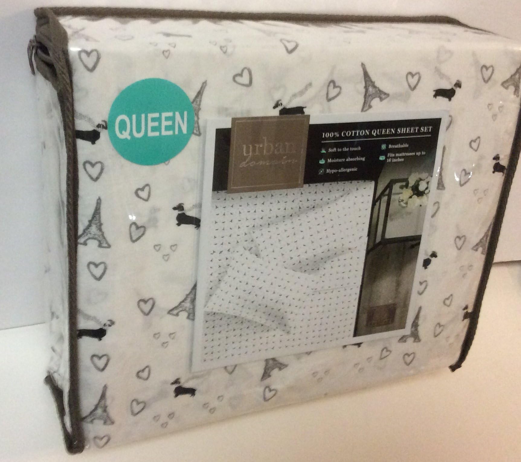 Urban Domain Queen 4-Piece Sheet Set Paris Hearts Eiffel Tower Dogs