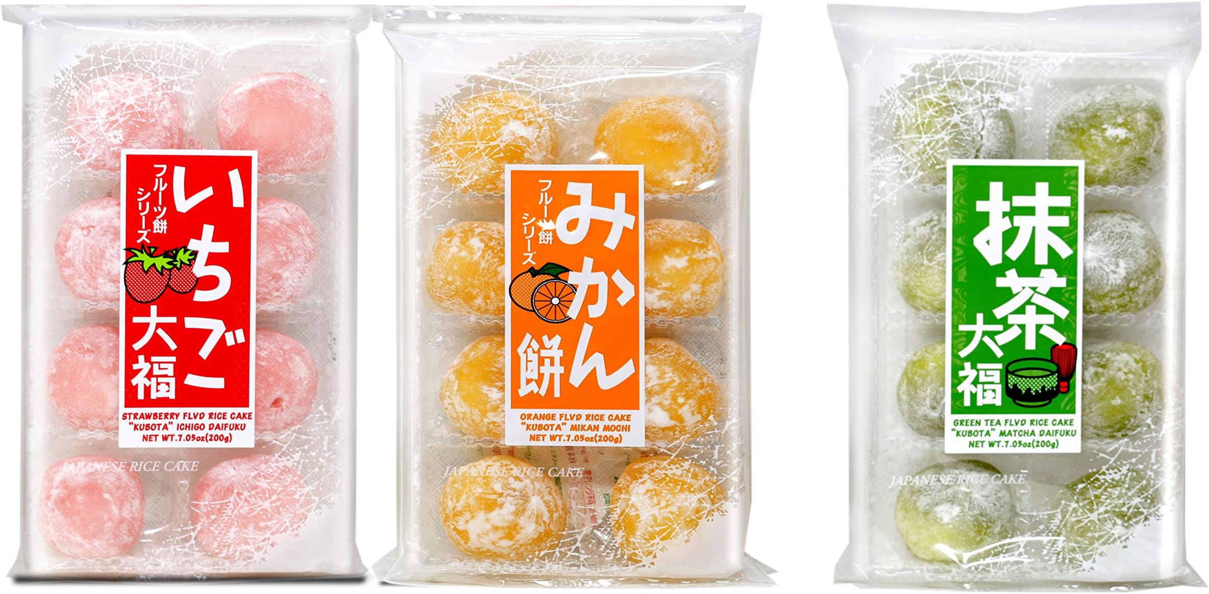 Japanese Mochi Fruits Daifuku (Rice Cake) CHOICE OF: Strawberry, Melon, Green Tea, Orange Flavors. (Strawberry+Orange+Green Tea)