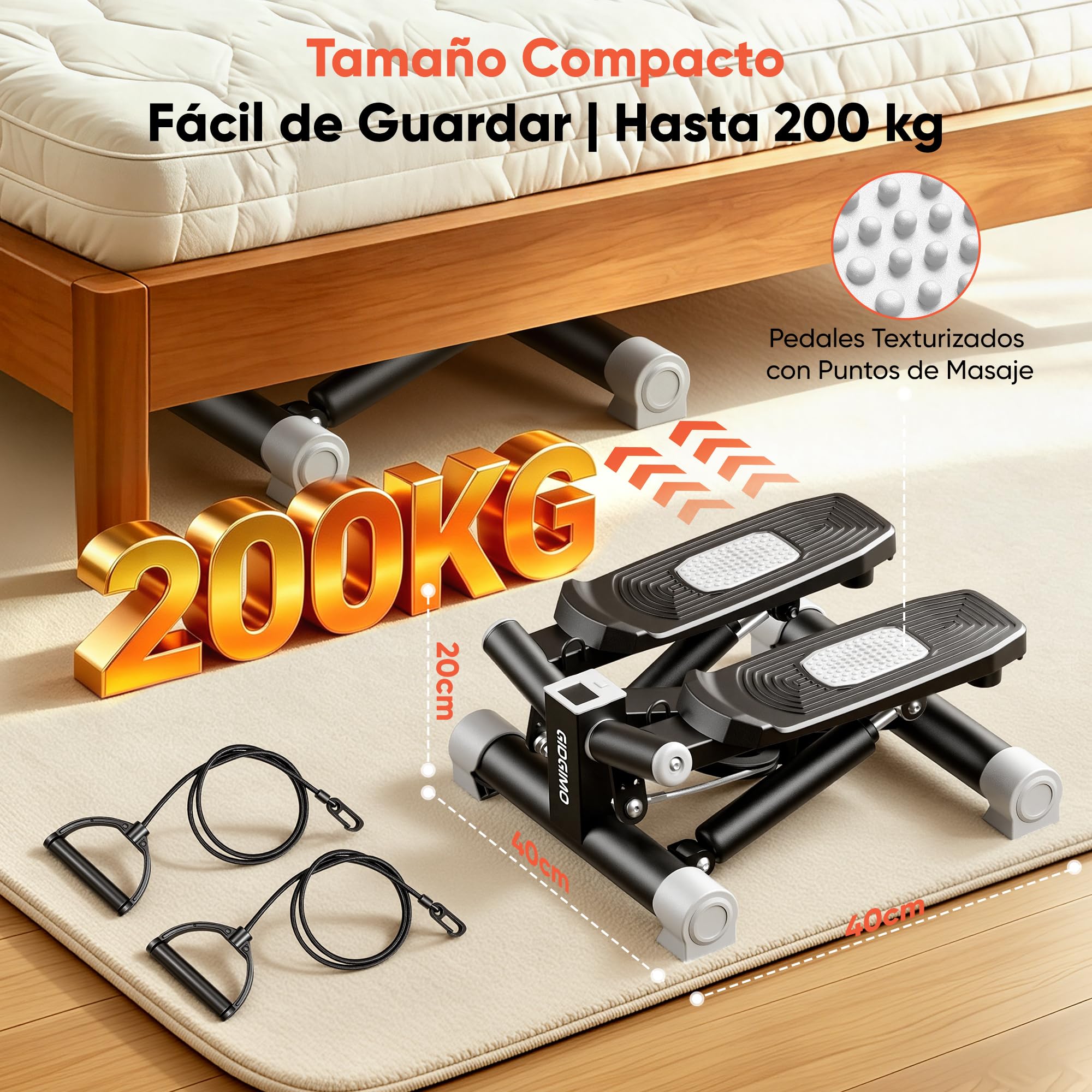 GIDGIMO Twist Stepper con Bandas de Resistencia, Mini Stepper Hidráulico para Casa, Entrenamiento de Cuerpo Completo para Piernas, Glúteos, Abdomen y Brazos, Máquina de Fitness Compacta y Silenciosa