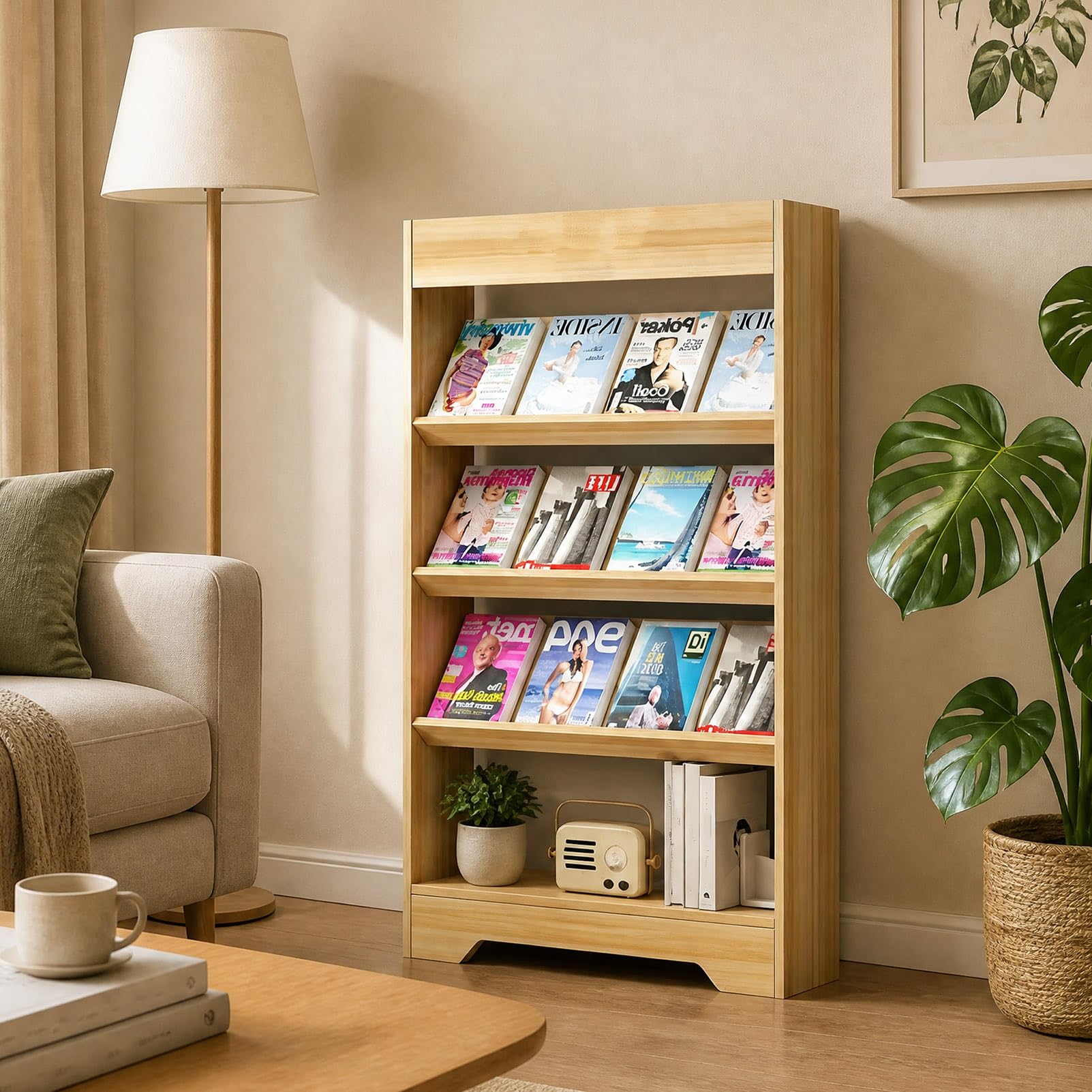 TRAGLO Magazine Rack Floor Wooden Brochure Display Stand File Organizer