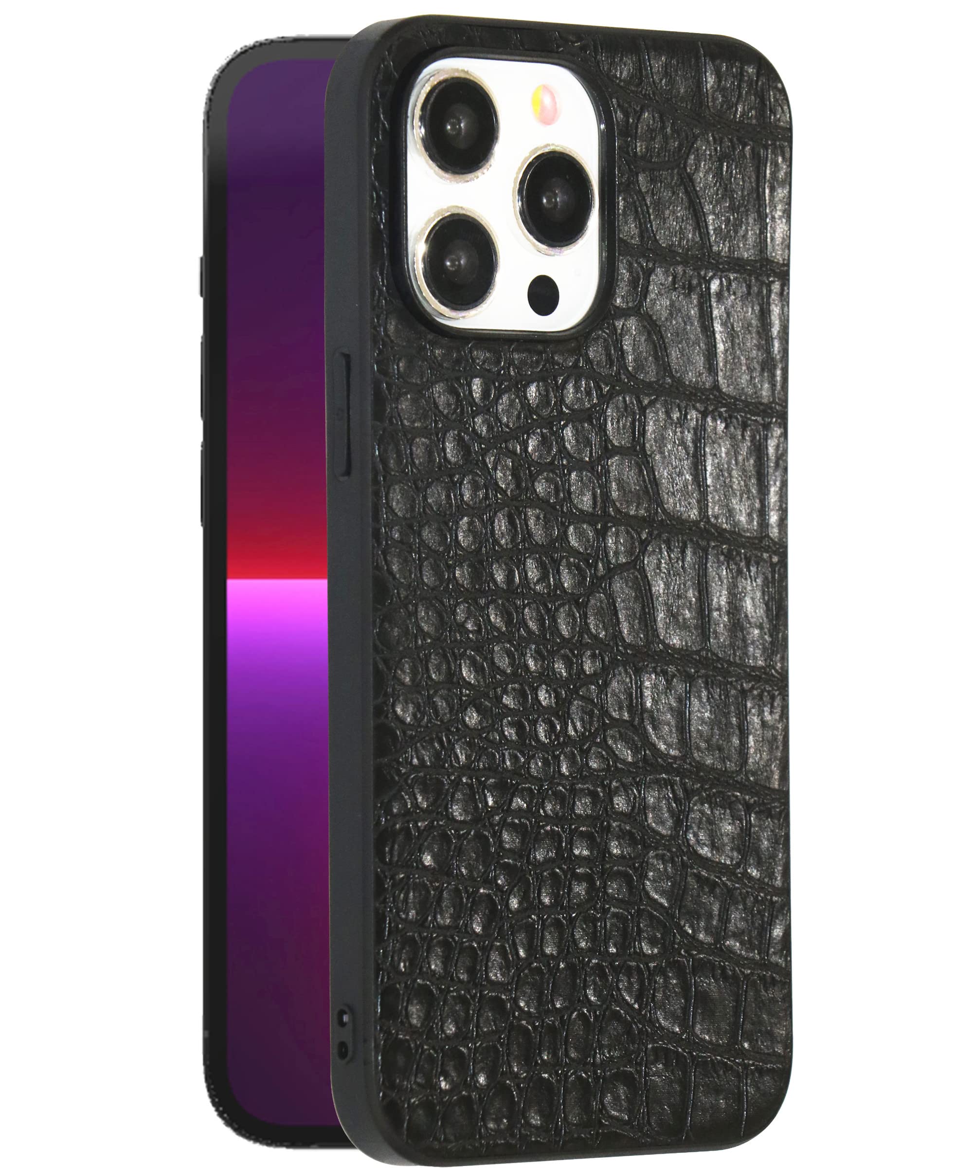 Ivachell Compatible with iPhone 14 Pro Case Pu Leather Crocodile Pattern 14pro Phone Cover Slim Luxury for Women and Men 5g 2022 6.1 inch (Black)