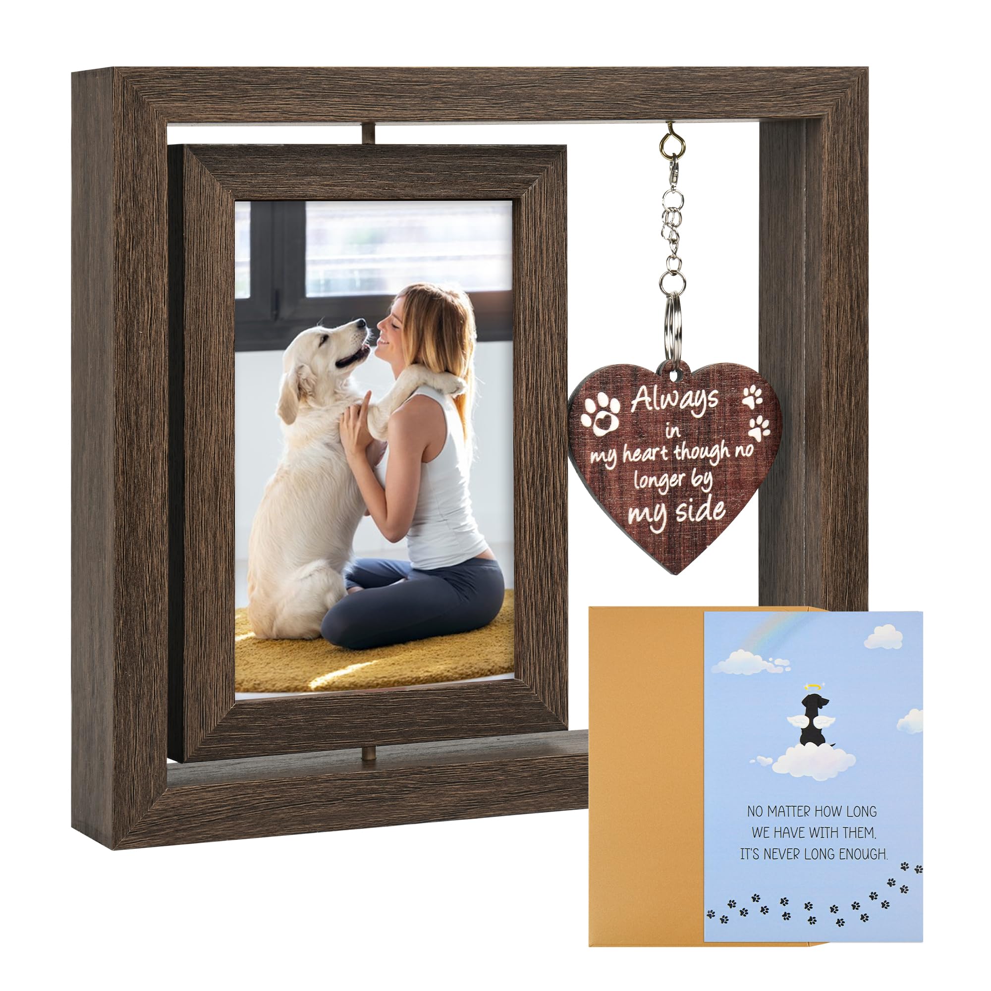 Huacar Dog Memorial Gifts for Loss of Dog with Dog Sympathy Card?Stylish 4x6 Inch Walnut-Colored Rotating Picture Frame?Sympathy Gift for Losing a Dog?Sympathy Gift for the Loss of a Pet