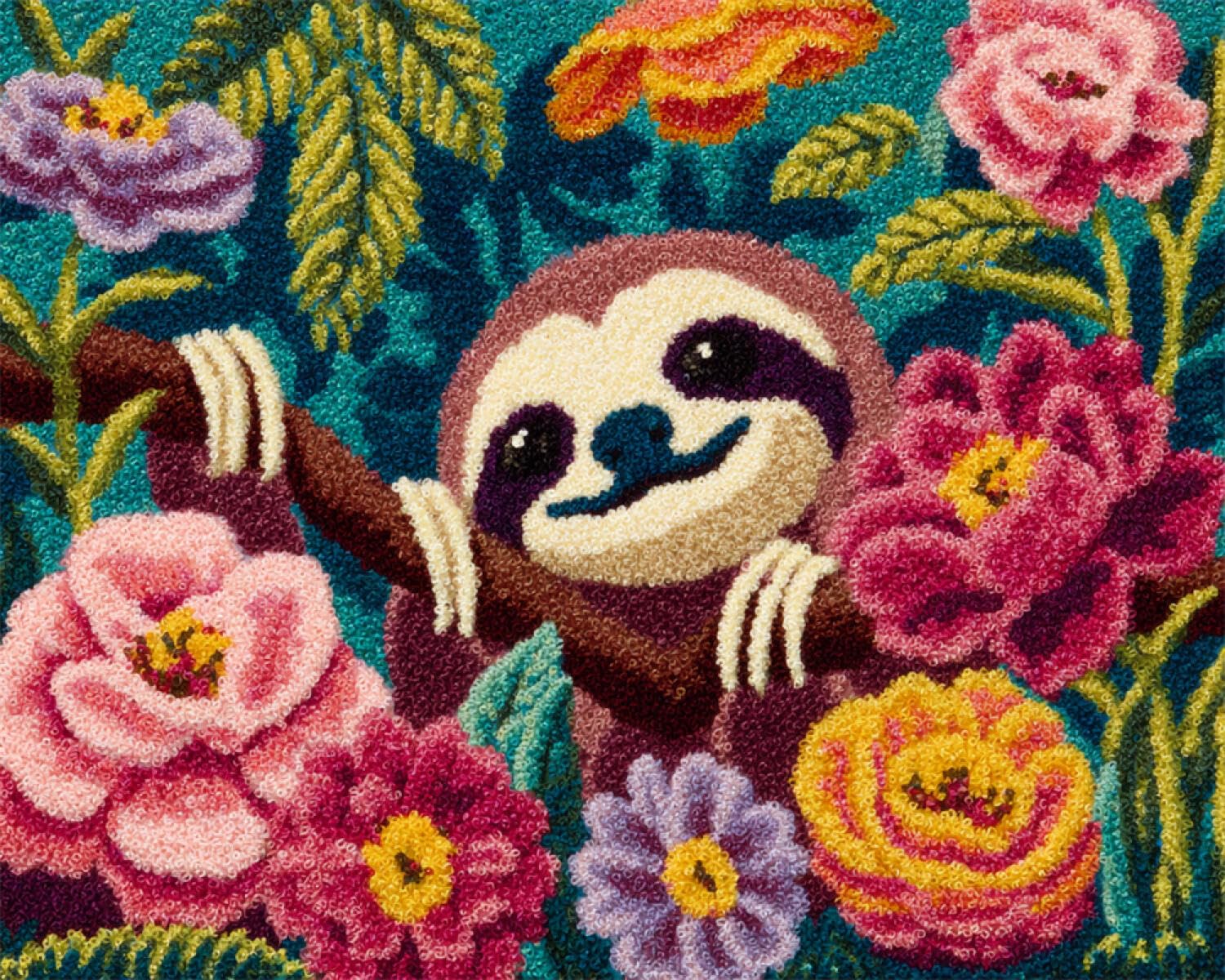 Henypt DIY Latch Hook Rug Kits Sloths and Flowers 90x120cm