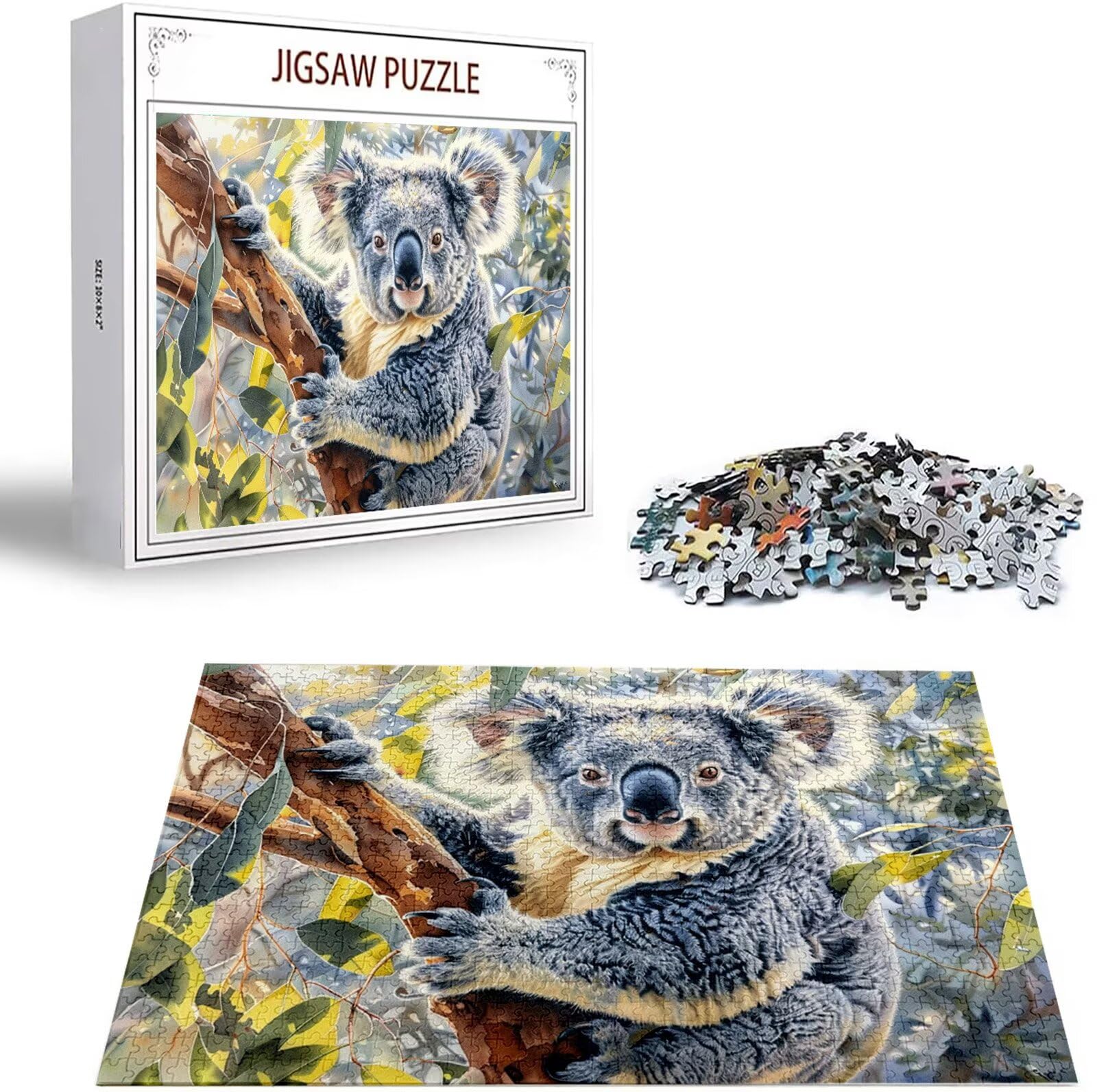 Puzzle Koala 1500 sztuk układanki dla dorosłych DIY klasyczna gra, puzzle w kształcie zwierząt, relaks i inteligencja dla 14-letnich chłopców 87 x 57 cm/1500 sztuk z drewnianym pudełkiem prezentowym H