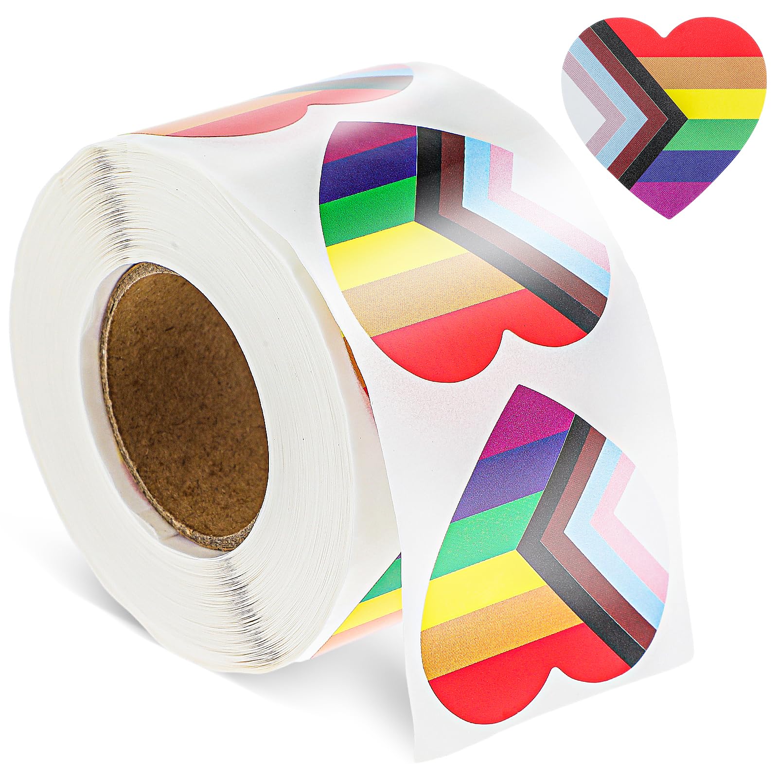 500PCS LGBTQ+ Stickers Pride Rainbow Heart Flag Stickers Roll Rainbow Heart Stickers Self Adhesive Decal Stickers For Laptop Water Bottle Pride Month Parades And Events Decorations Accessories