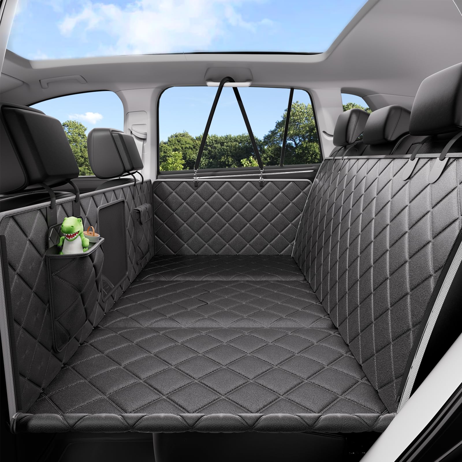 Back Seat Extender for Dogs, Waterproof Dog Car Seat Cover for Back Seat with Hard Bottom, Heavy Duty Dog Hammock for Car,Scratch Proof NonSlip, Upgraded Material, SUV, Sedan Medium Truck, Gray