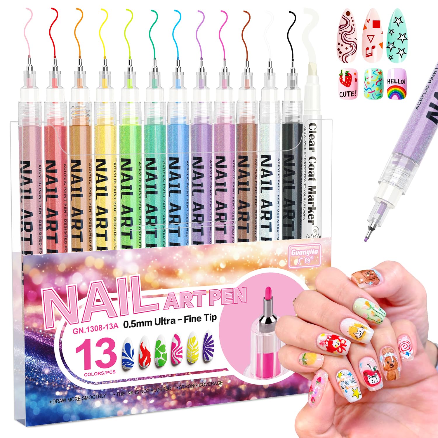 12 Color Nail Art Pens, 0.5mm Ultra Fine Tip Nail Polish Pen