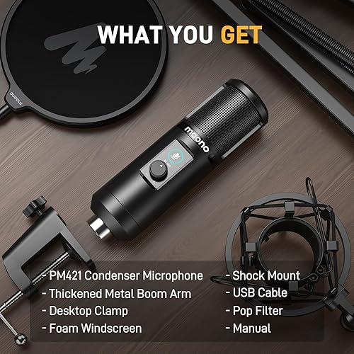 Miniatura 9 de MAONO Micrófono USB, micrófono profesional de condensador para computadora con silencio de un toque, control de ganancia para podcast, grabación,