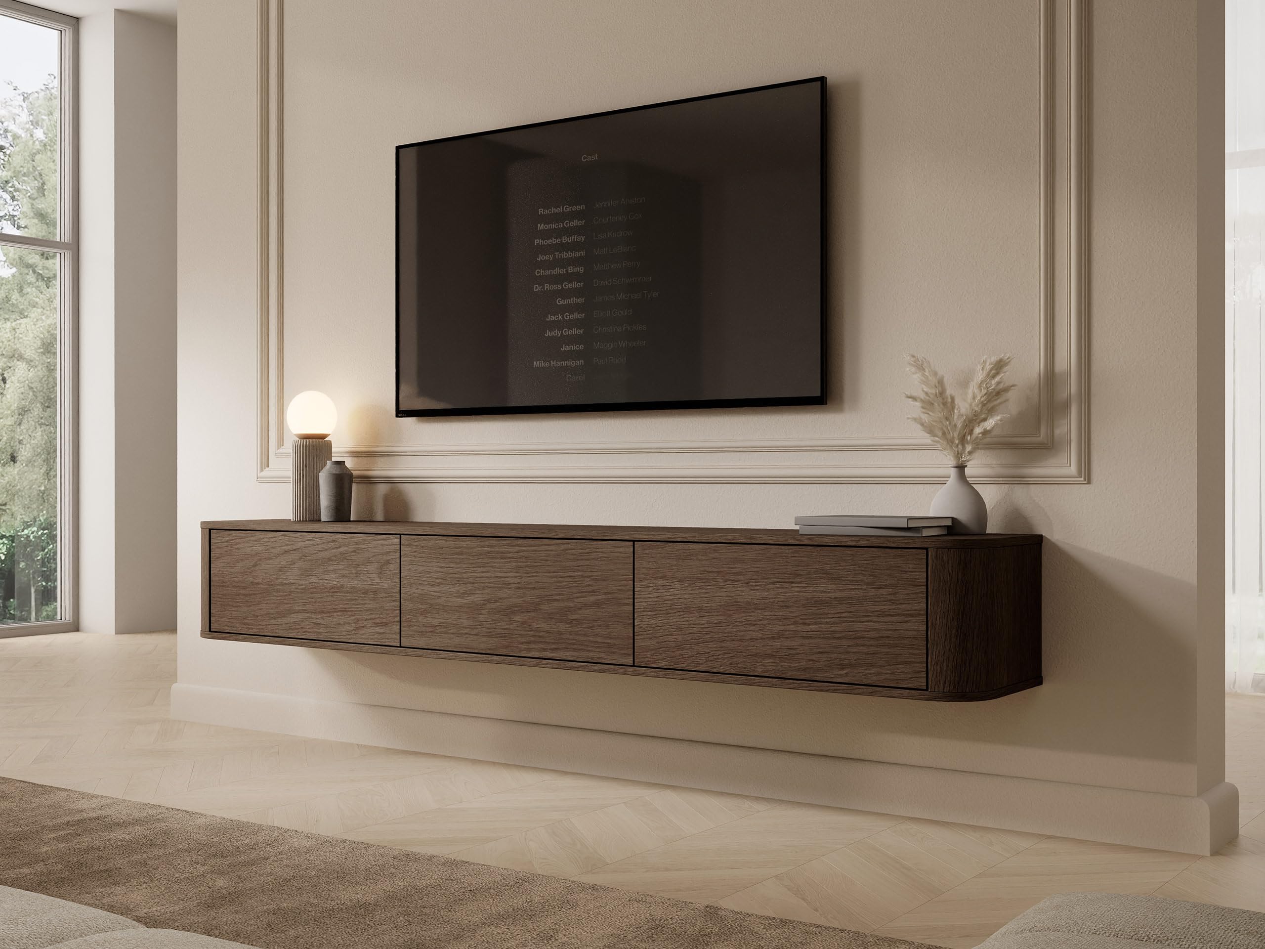 Mirjan24 TV Lowboard Hesofi, Griffloses Öffnungssystem, 3 Klappe/Tür, TV Board Sideboard, Unterschrank, Fernsehschrank, TV Tisch, Fernsehtisch (Eiche Dunin)