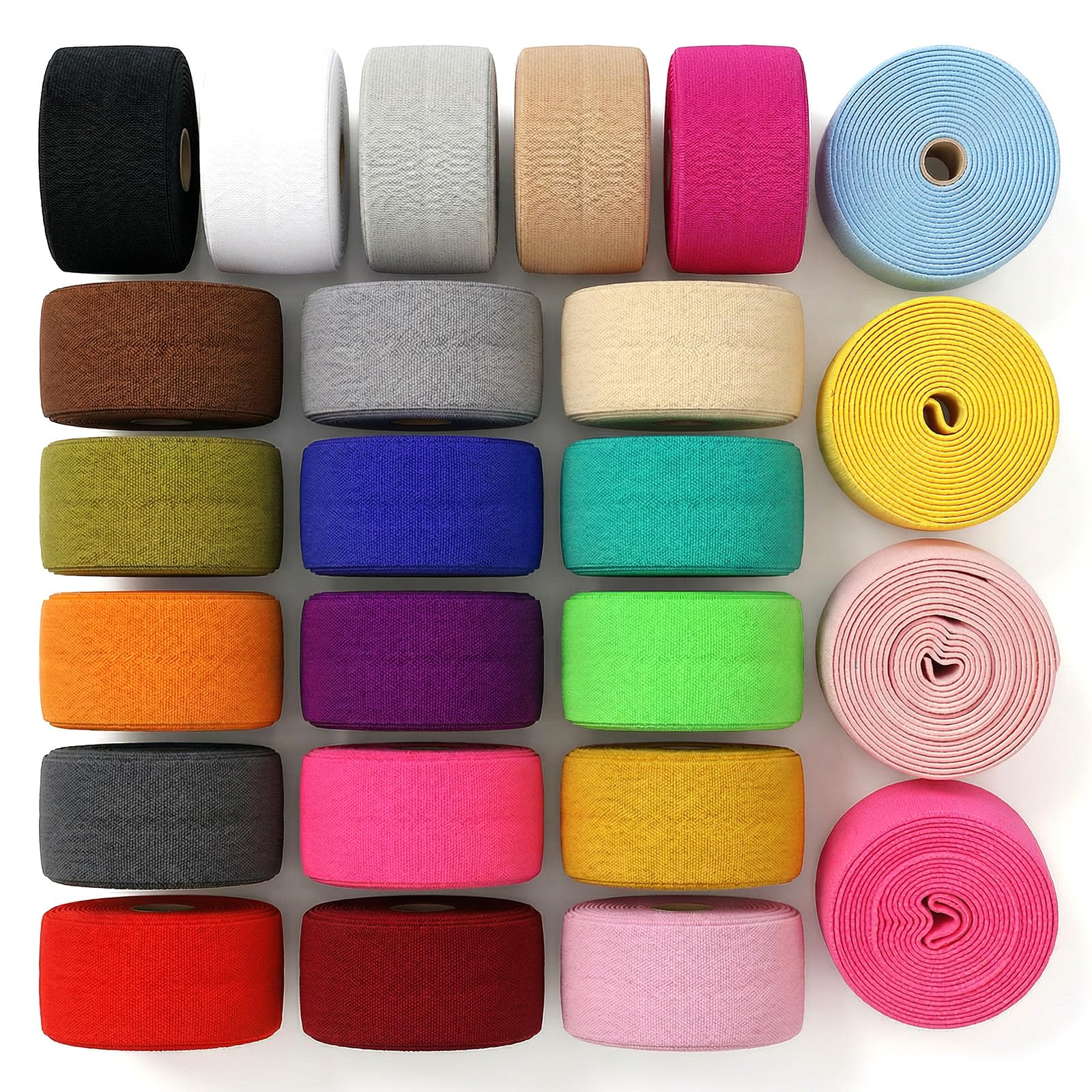 Thinp 24 Pcs Fold Over Elastic, 1 Yards Elastic Band for Sewing Colorful Stretch Trim Stretch Ribbon for Hair Bows DIY Craft Headbands Hair Ties (Multicolor)