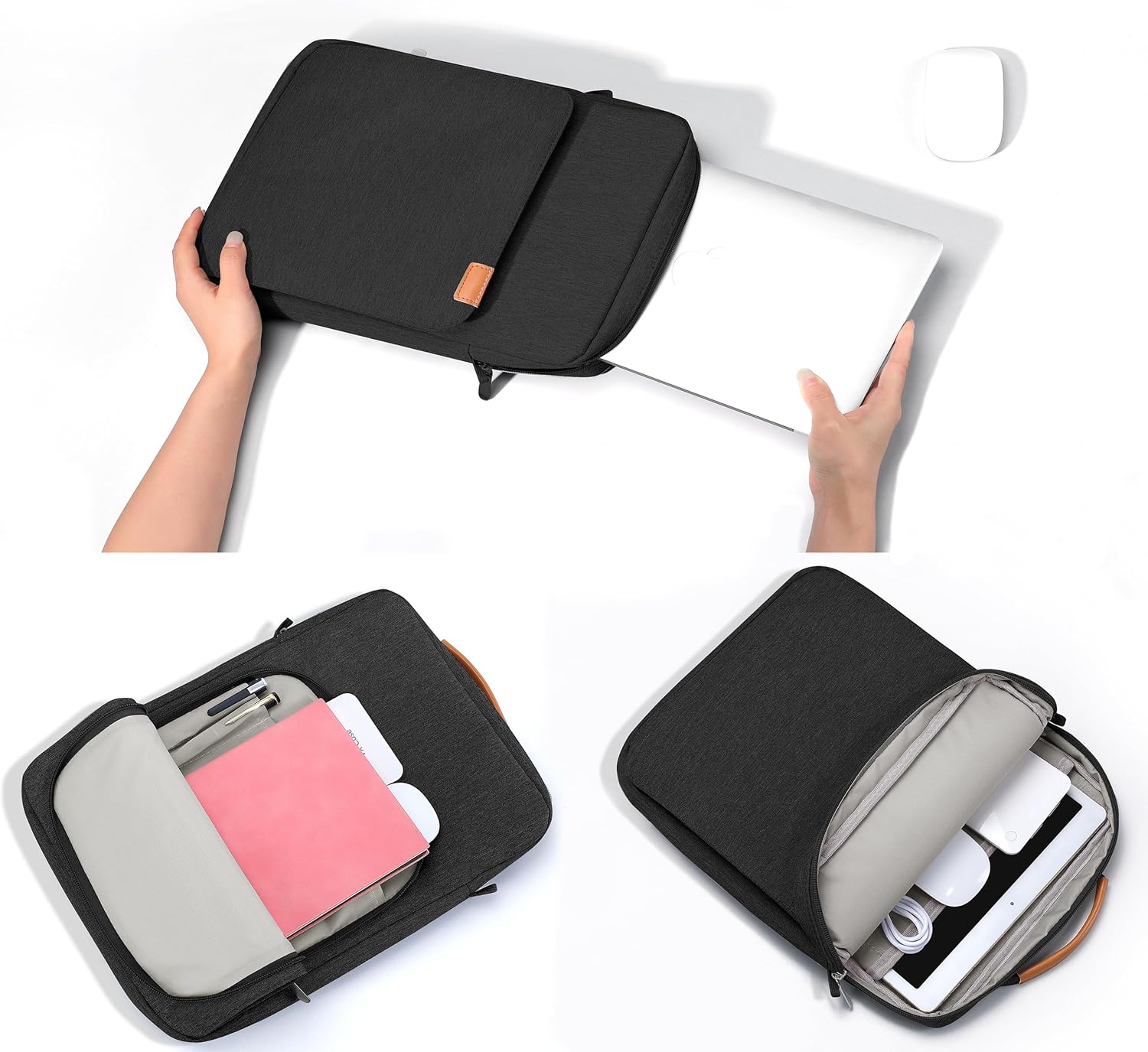 9-13 Inch Tablet Sleeve iPad Bag Satchel Messenger Sling Shoulder Bag for Men Travel Work with Handle Removable Shoulder Strap Carrying Case for Fire Laptop Kindle Surface Samsung Black