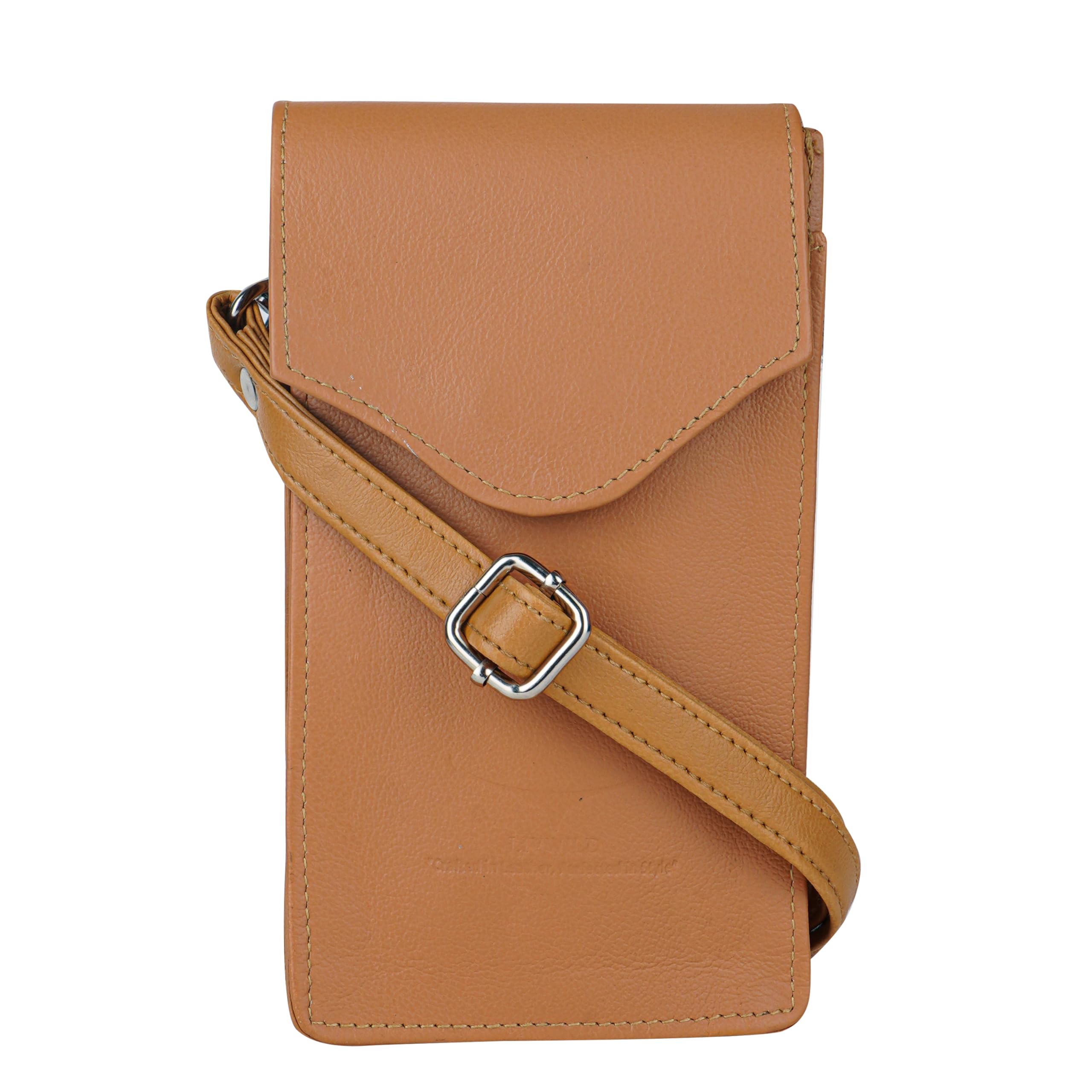 LivWild Genuine Leather Handcrafted Crossbody Bag,Iphone 15 Pro Max Case with Adjustable Strap,Magnetic Button Closure for Men & Women. Zipper Pocket at the back to hold coins, currency etc.