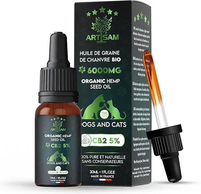 Huile de Chanvre CBD 2% 6000mg pour Chien - Friandises CBD Chien - Made in France