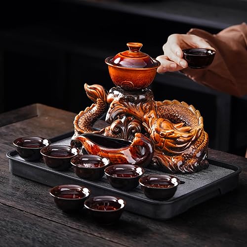 Miniatura 7 de Tetera de cerámica con 8 tazas (Dragón Amarillo-D)