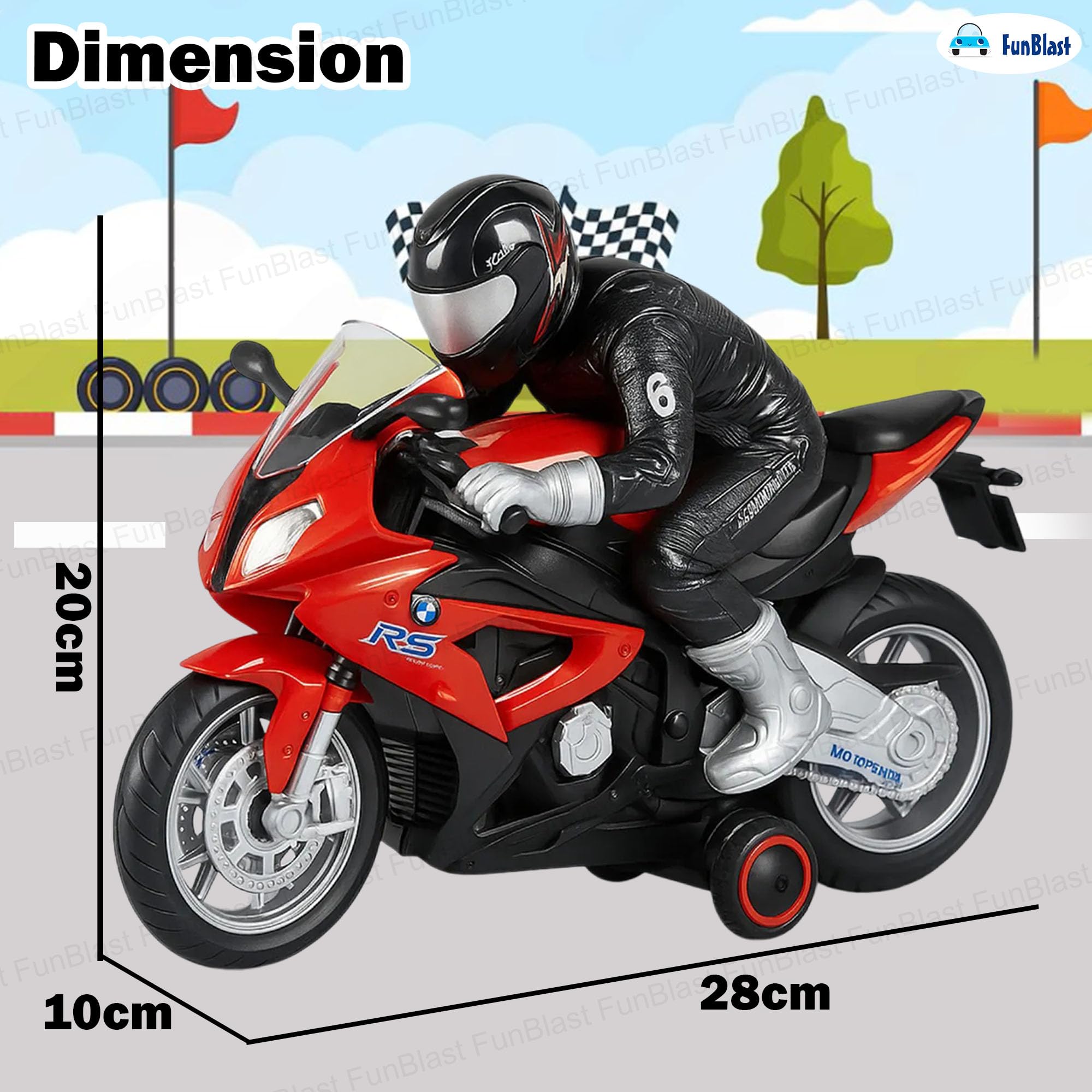 FunBlast RC Motorcycle for Kids – Remote Control Racing Bike Toy with Rider, Lights, Sound & Rechargeable Battery – 1:20 Scale Motorbike for 3+ Year Old Boys & Girls (Red) - Image 3 thumbnail