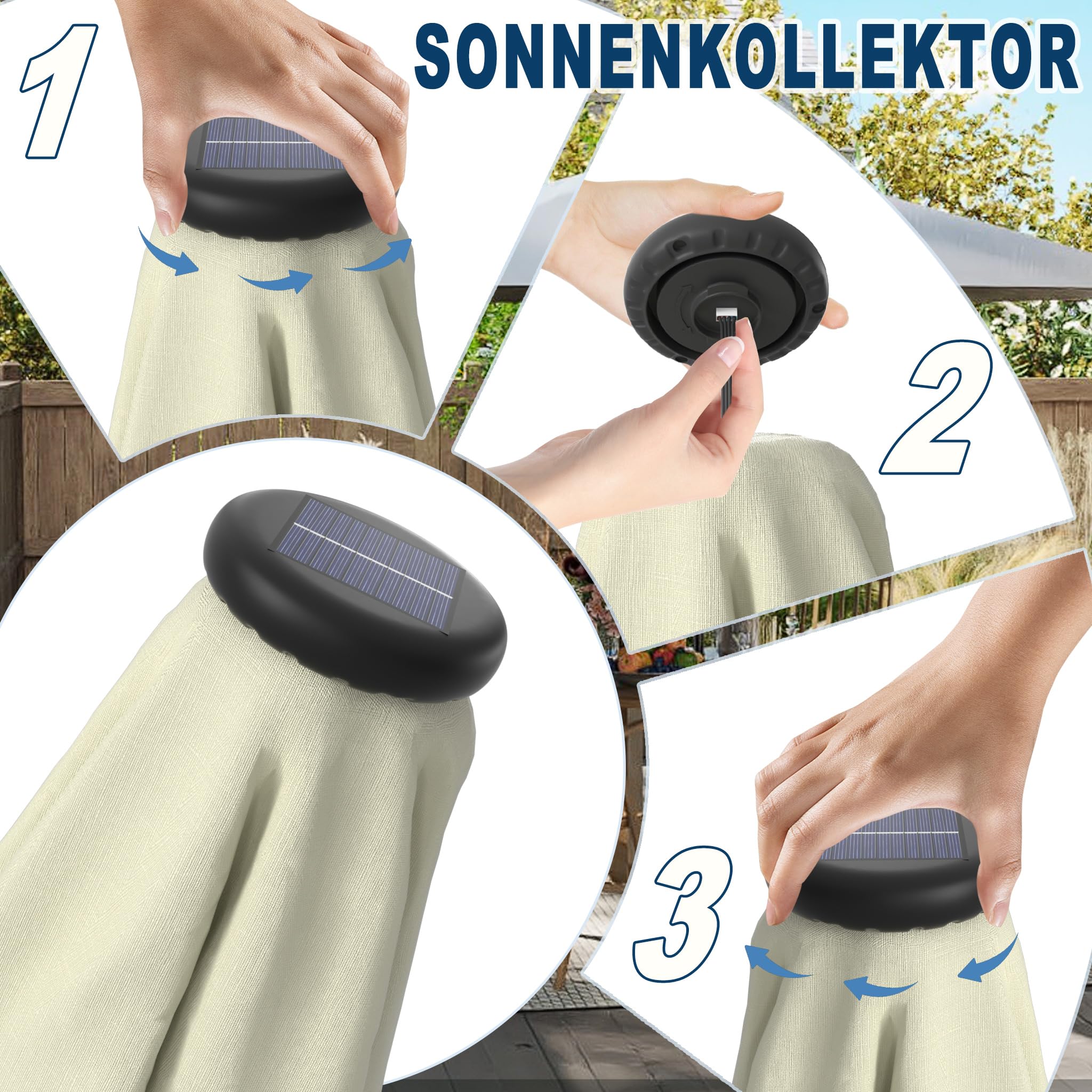 Froadp Ø3.5m Ombrellone da Spiaggia Impermeabile, Gli ombrelli Ottagonale con Ø38mm Manico, Ombrellone da Giardino in Poliestere Protezione Solare per Balcone Terrazza Piscina Patio (Beige con LED)