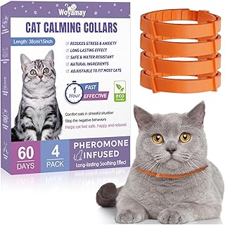 Woyamay 4 Pack Calming Collar for Cats, Cat Calming Collar for Anxiety and Stress Relief, Efficient Anxiety Collar Cats Waterproof & Adjustable Pheromone Collars for Cats Long-Lasting 60 Days, Orange