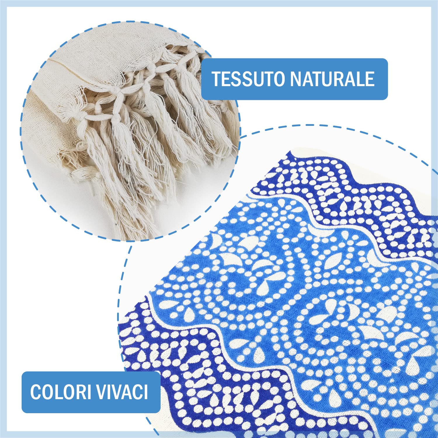 Banzaii telo mare maxi antisabbia, copriletto, copridivano, copritutto in cotone 210x230 cm Fiori Blu