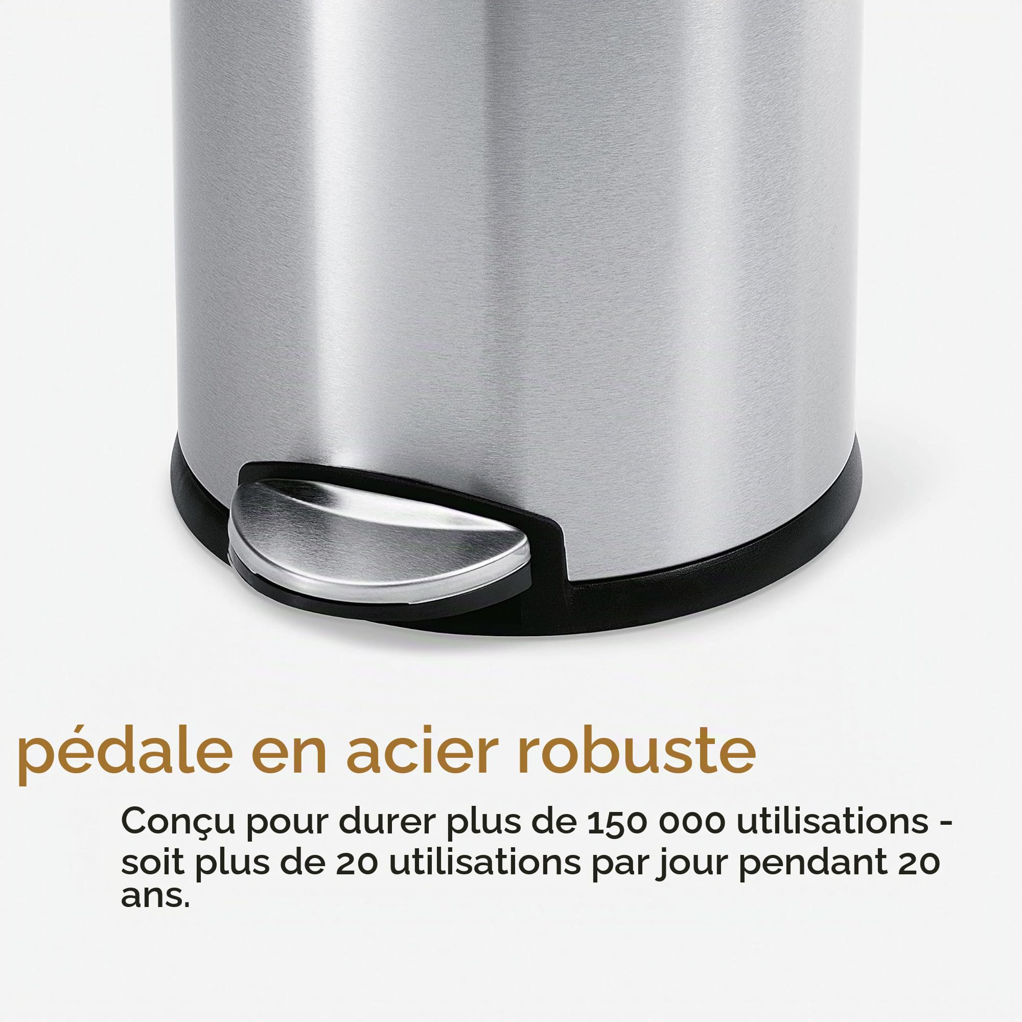 simplehuman CW1853CB poubelle ronde à pédale, petite poubelle de salle de bain bureau chambre, acier blanc, 4.5 litres | Ronde, avec Pédale Robuste, Technologie Lid Shox®, pour Petits Espaces, Bac Intérieur Amovible