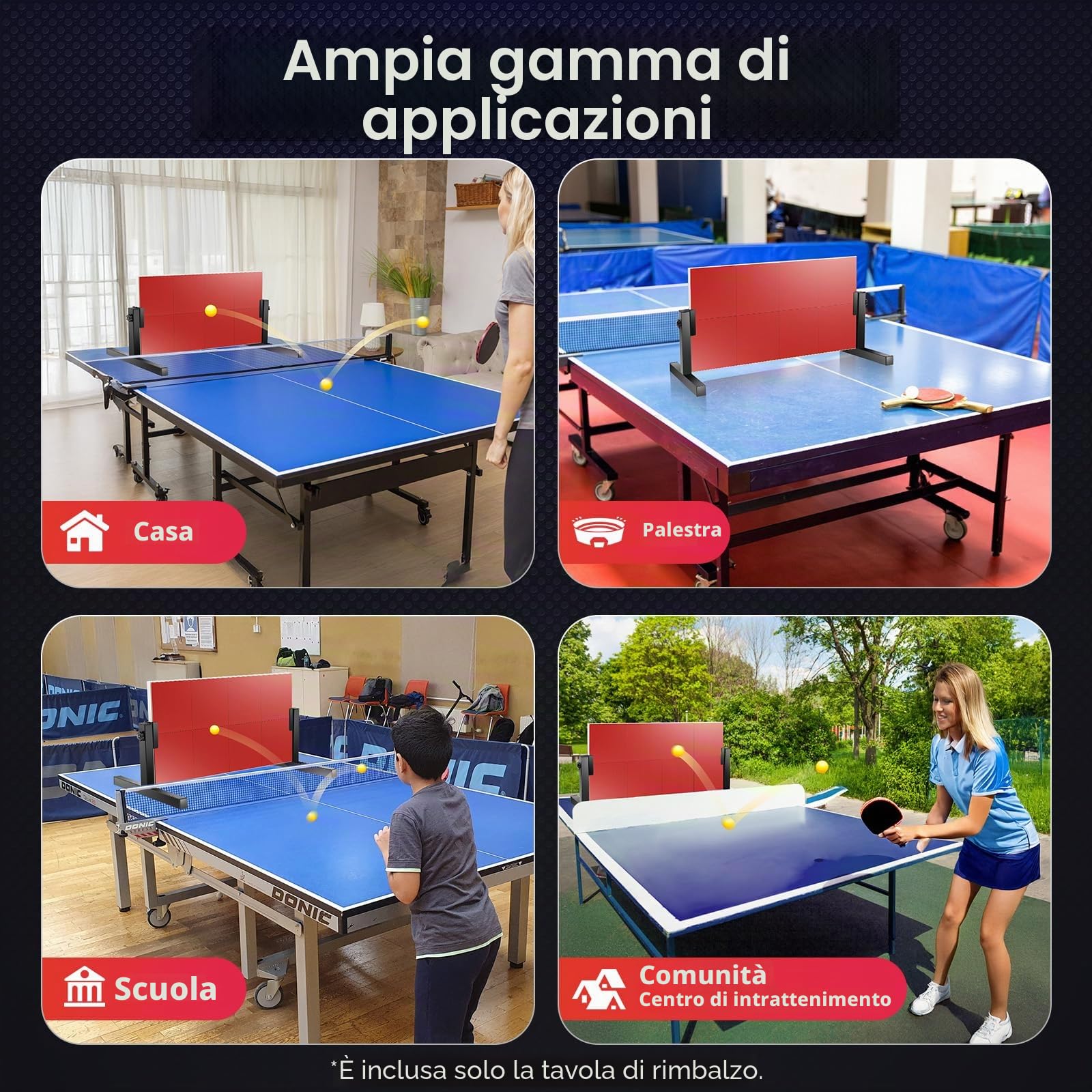 Tavola rimbalzante per ping pong, tavola di rimbalzo per ping-pong, con 8 gomme rosse, attrezzatura di auto-allenamento per palestra per interni ed esterni