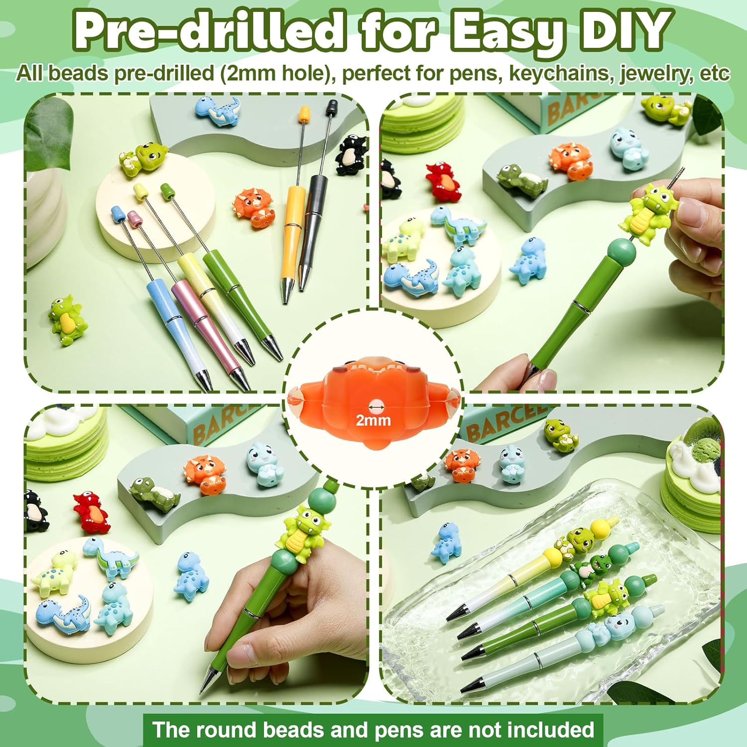 16 Pcs 3D Dinosaur Beads Animal Silicone Focal Beads for Keychain Making Pens Focal Bead Bulk for Beadable Keychain DIY Crafts Necklace Bracelet Phone Chain Charms Jewelry Making - Image 4