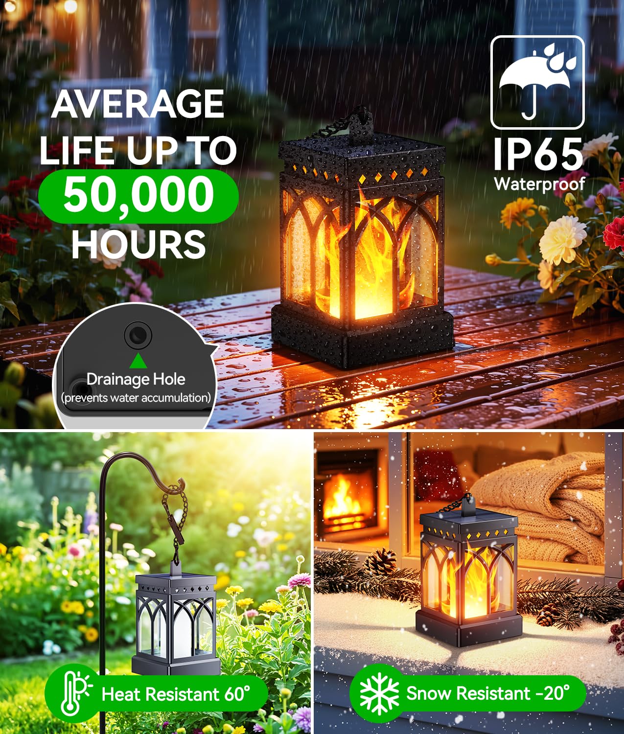 KOOPER Lot de 6 lanternes solaires d'extérieur étanches, modes de flamme vacillante améliorés + modes constants à suspendre pour l'extérieur, lanternes décoratives d'extérieur pour table de jardin