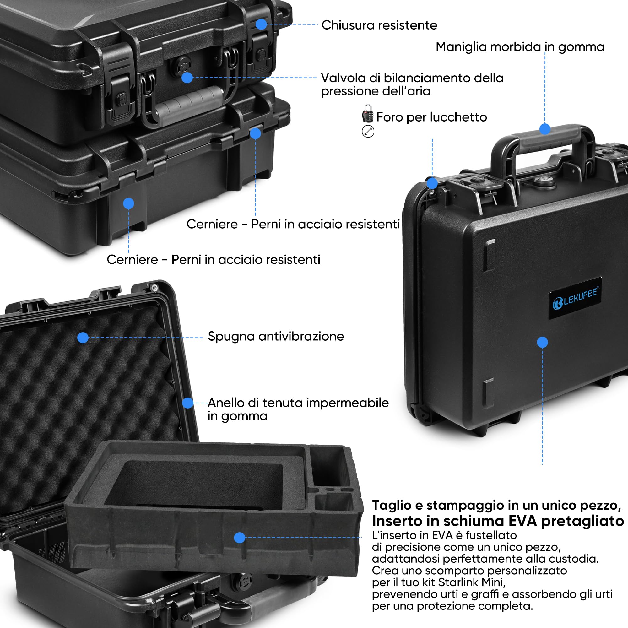 Lekufee Custodia rigida impermeabile per Starlink Mini Kit, custodia protettiva IP67 con inserto in schiuma EVA personalizzata, adatta per piatti, adattatori, cavi e accessori, custodia da viaggio