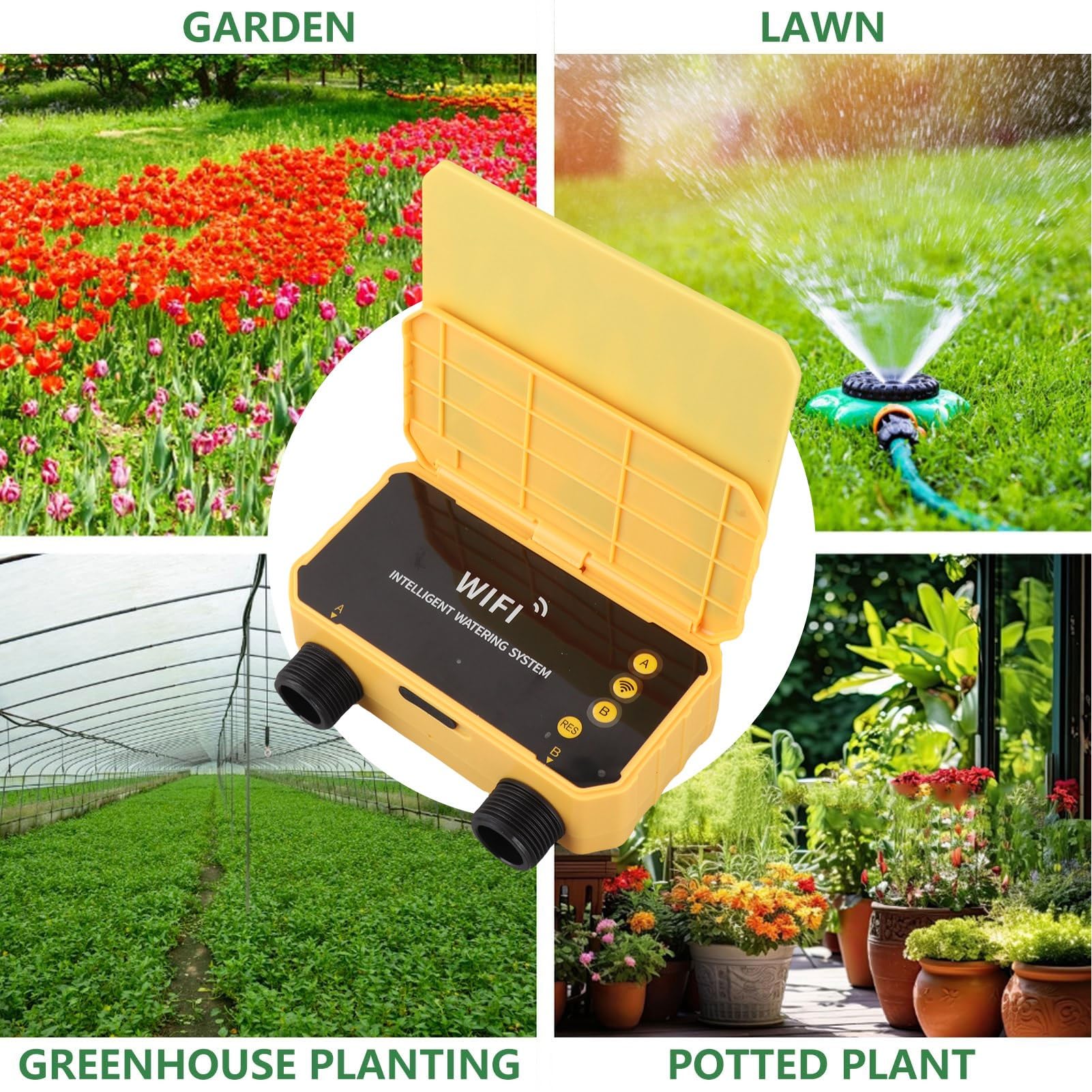 Temporizador de Aspersores, Control de Aplicación de Retardo de Lluvia, de Riego Solar WiFi de 2 Zonas, Temporizador de Manguera de Jardín con Filtro de Agua para Sistemas de Riego de
